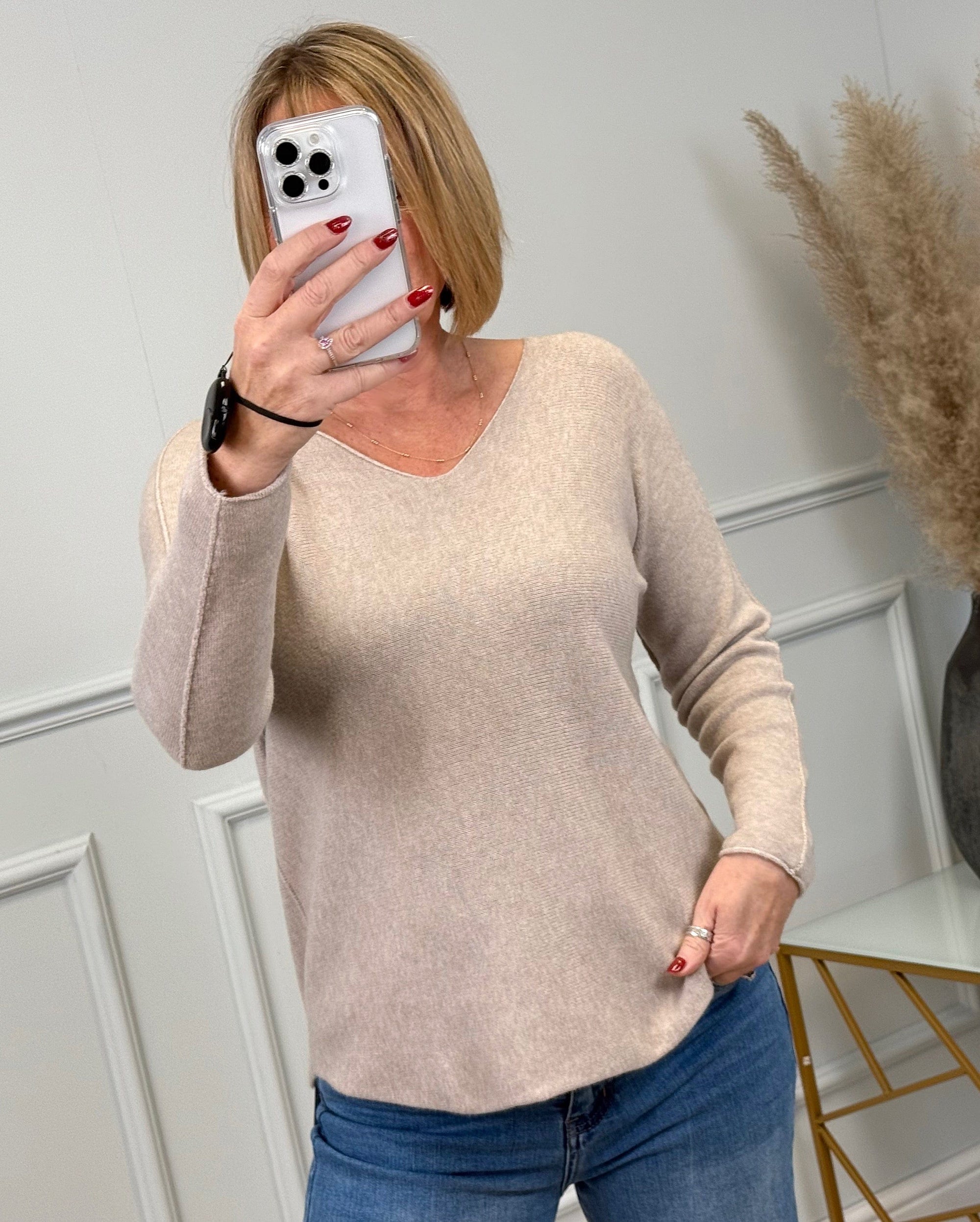 Sophia Soft Knit V-Neck Jumper 8-16 Oatmeal