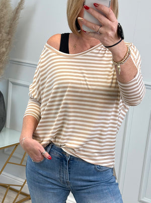 Hallie Scoop Hem Stripe Jersey Top - Size Inclusive (8-20) Sand