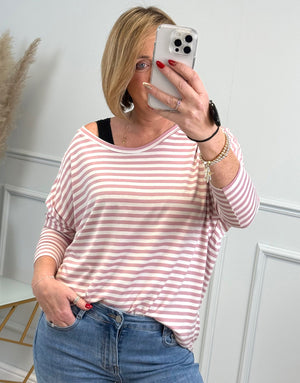 Hallie Scoop Hem Stripe Jersey Top - Size Inclusive (8-20) Pink