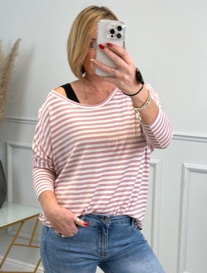 Hallie Scoop Hem Stripe Jersey Top - Size Inclusive (8-20) Pink