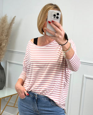 Hallie Scoop Hem Stripe Jersey Top - Size Inclusive (8-20) Pink