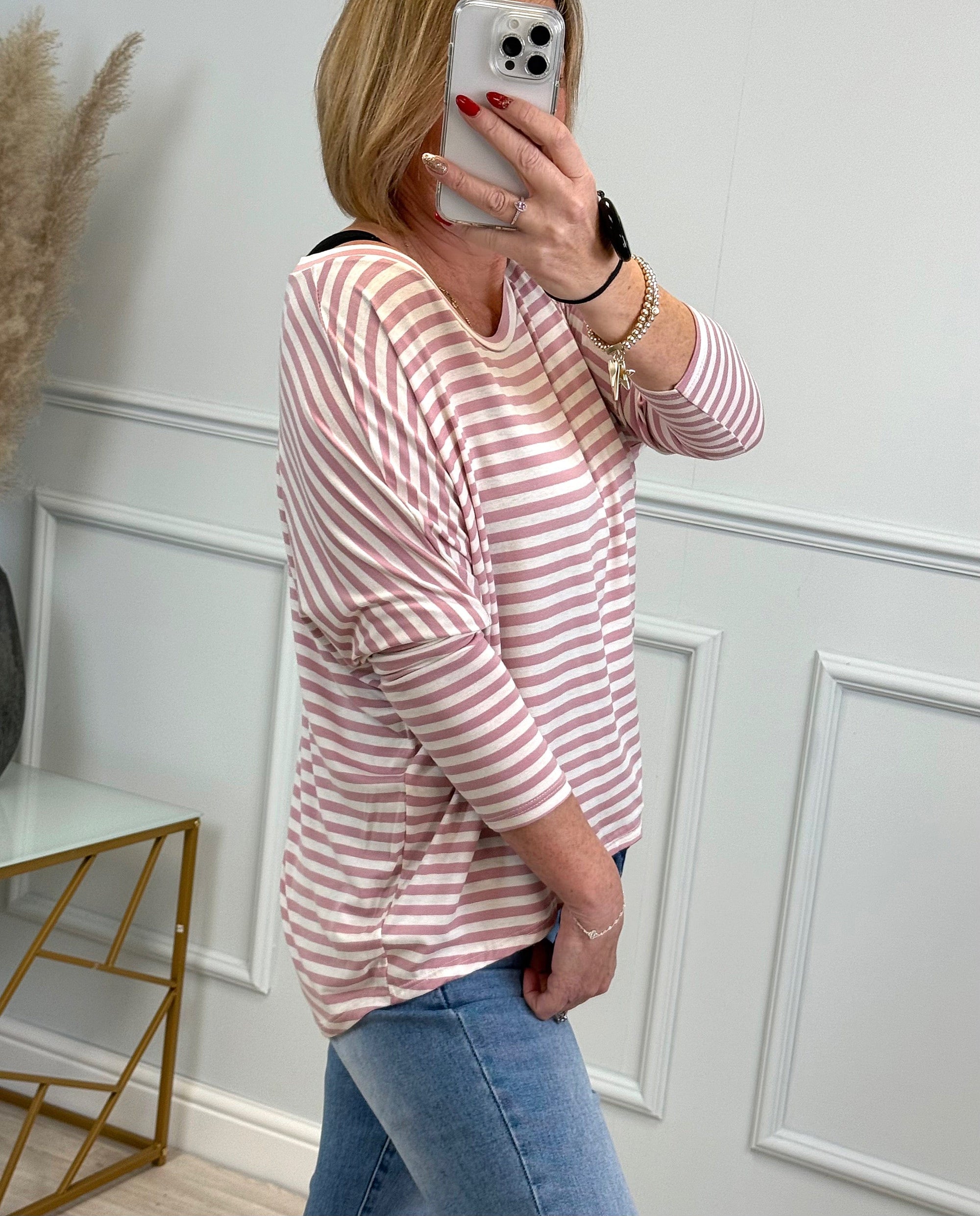 Hallie Scoop Hem Stripe Jersey Top - Size Inclusive (8-20) Pink