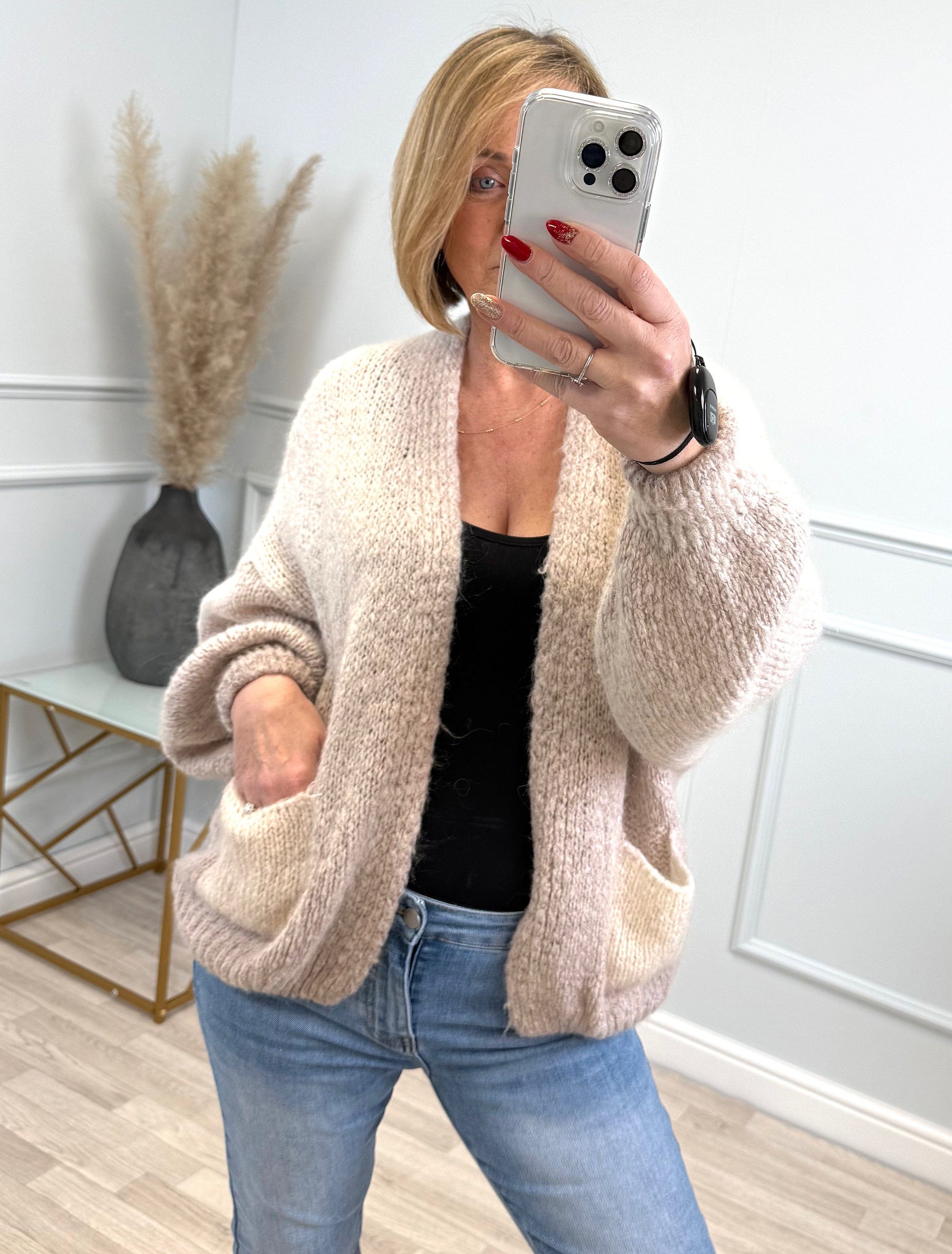 Elise Soft Mohair Blend Cardigan - Neutral Layering Piece