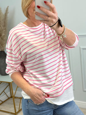 The Clara Stripe Long-Sleeve Top with Layering Detail | Sizes 8-18 Pink