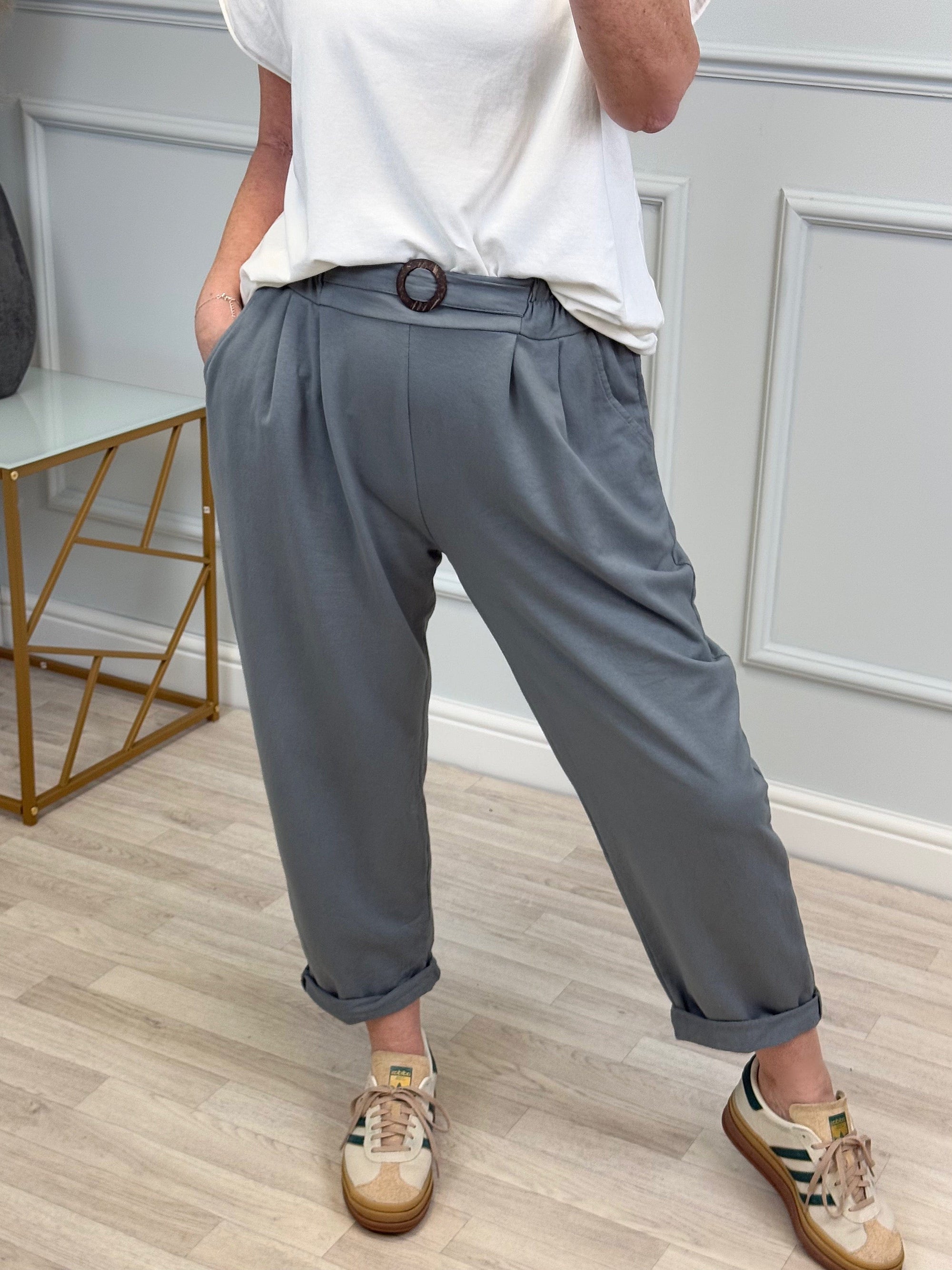 Isla Joggers Sweatpants With Buckle Detail – Sizes 8-18 Slate