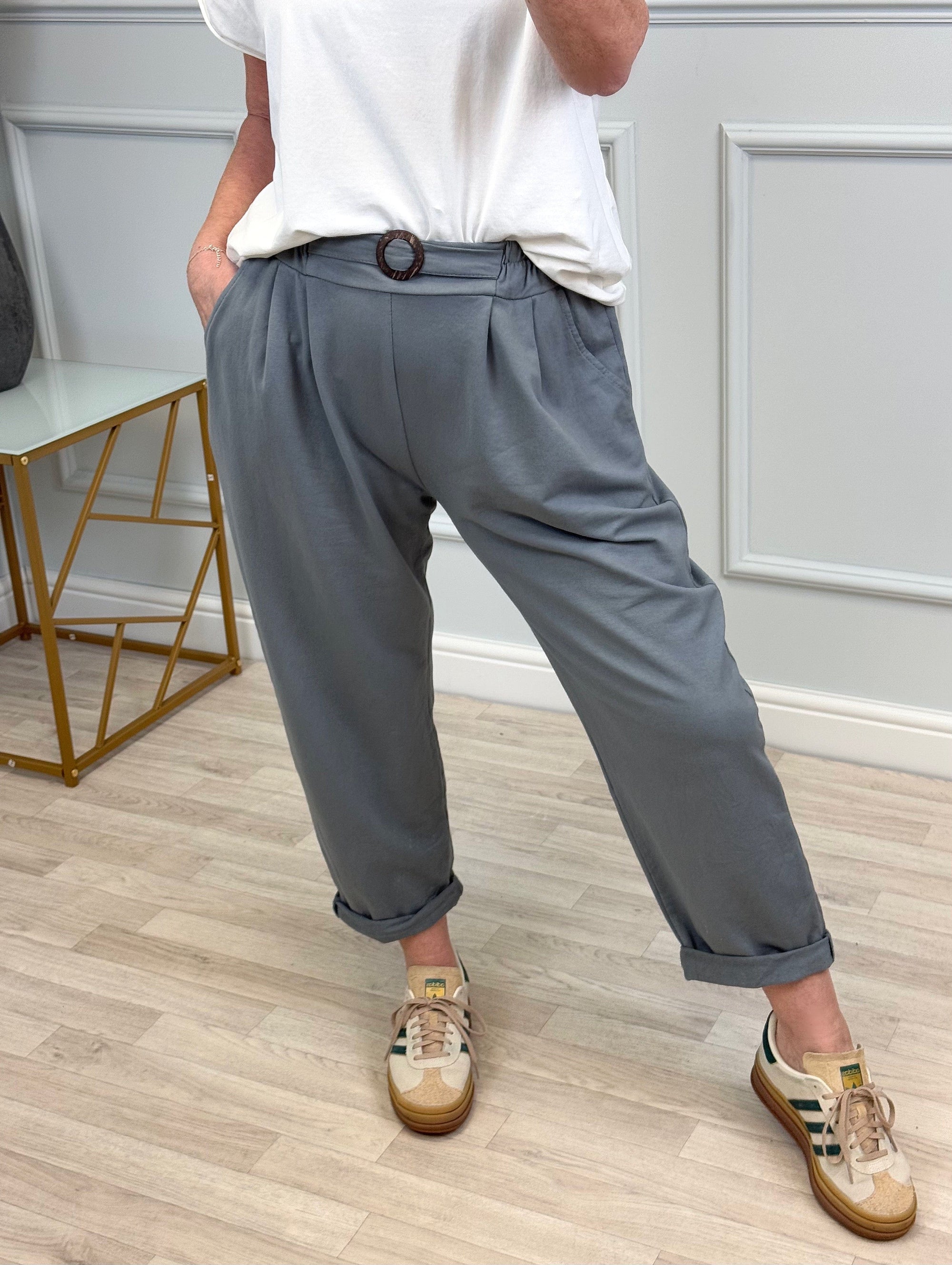 Isla Joggers Sweatpants With Buckle Detail – Sizes 8-18 Slate