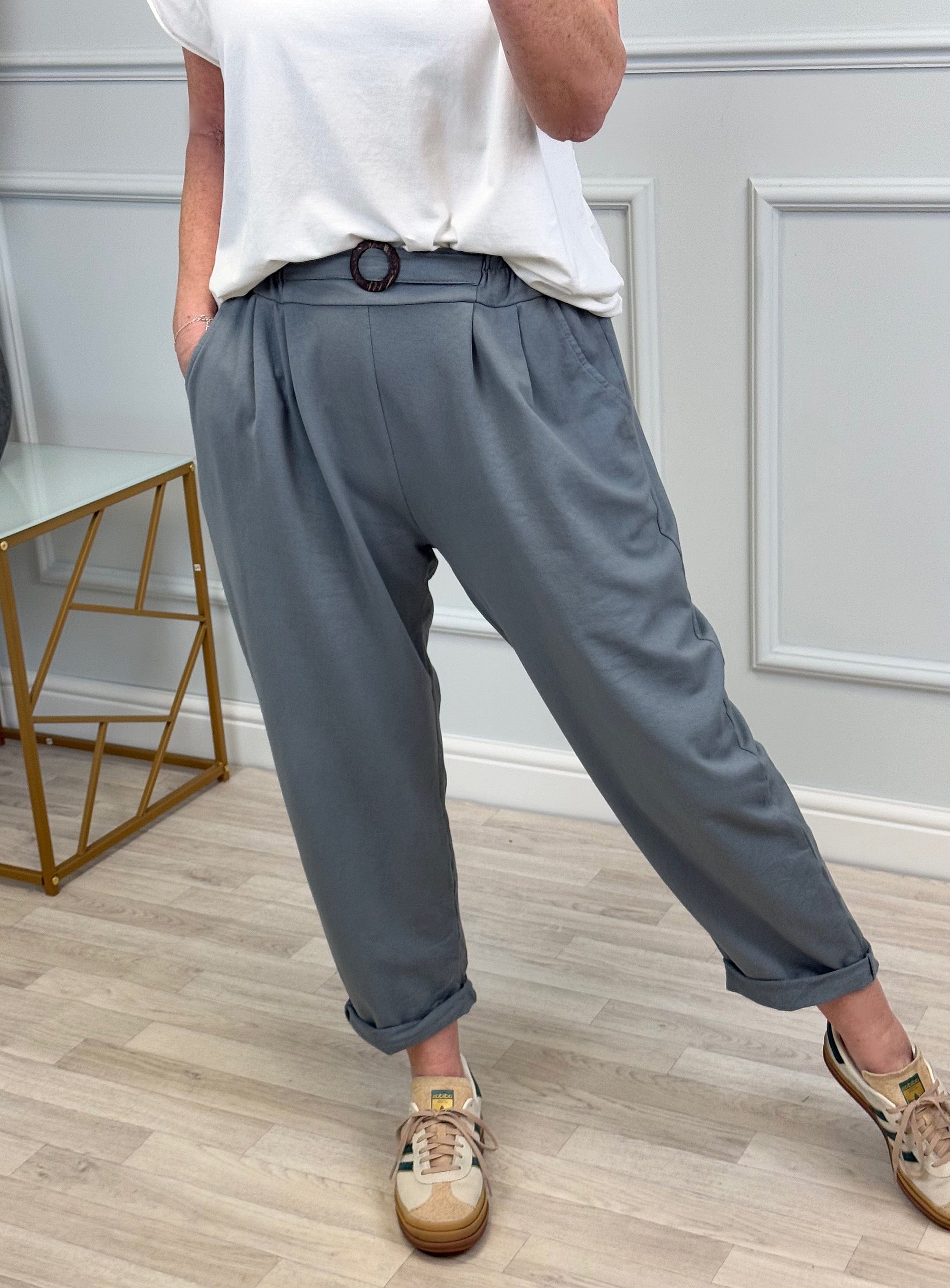 Isla Joggers Sweatpants With Buckle Detail – Sizes 8-18 Slate