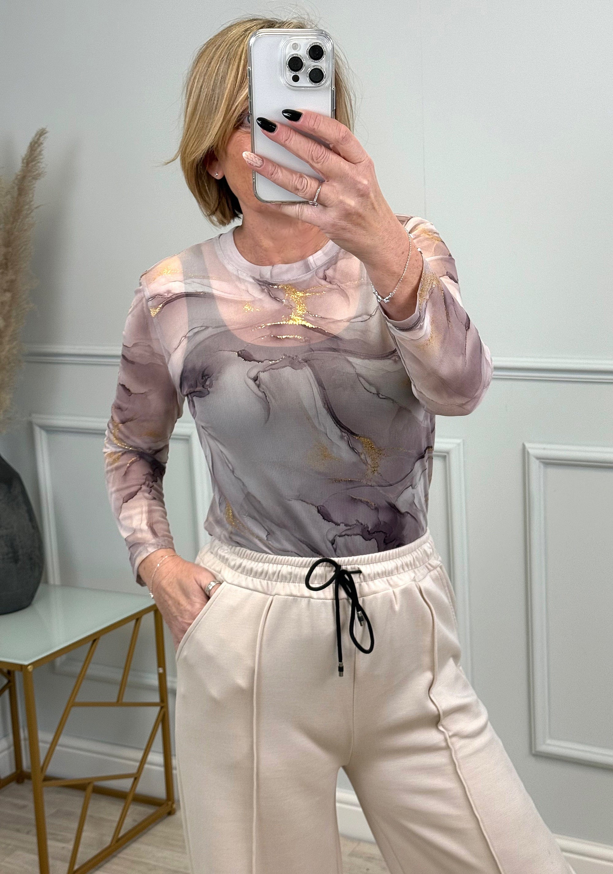 Carissa Marble Mesh Top 8-18 Blush