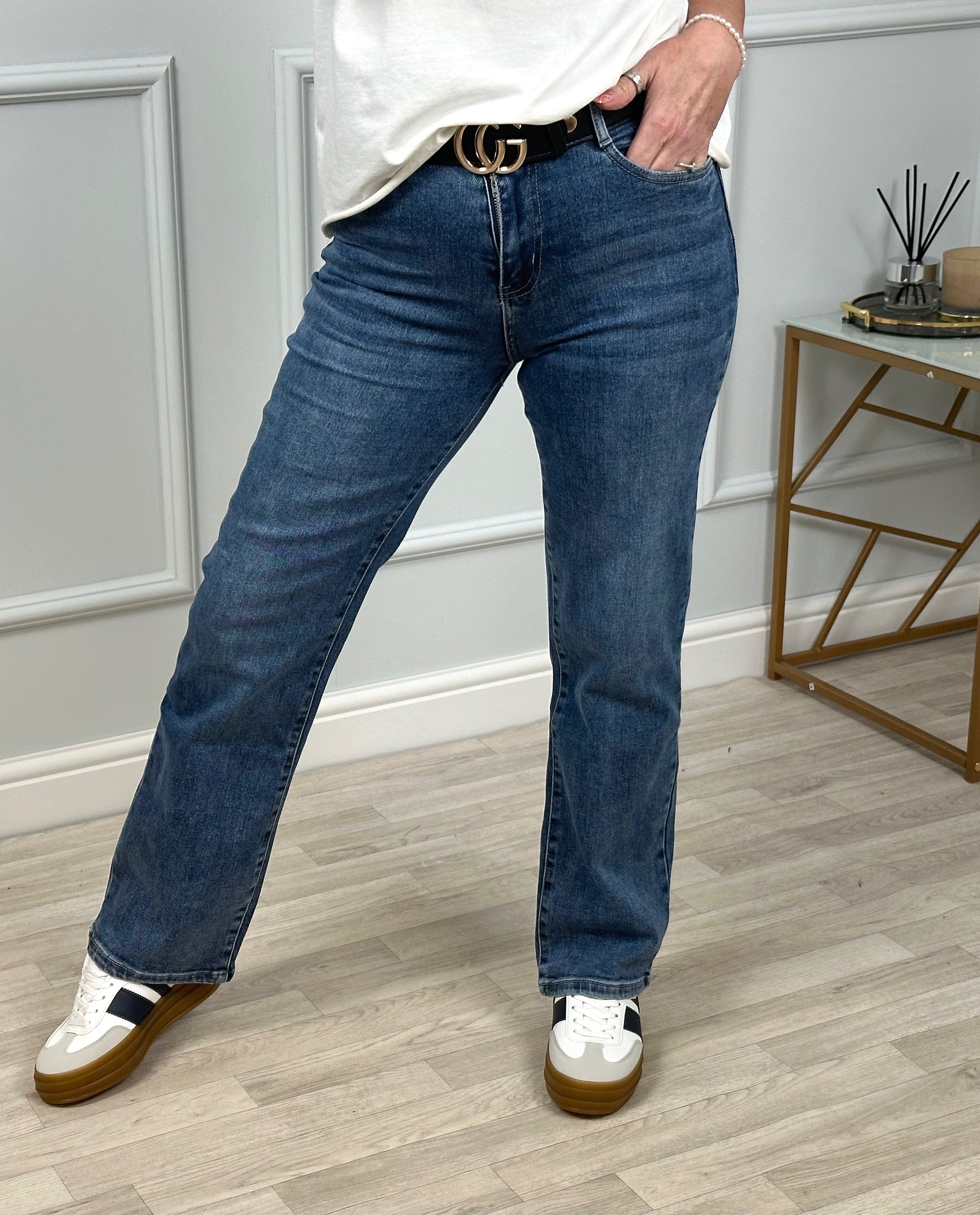 Amara Relaxed Straight Leg Jeans 6-16 Mid Wash - Susie's Boutique