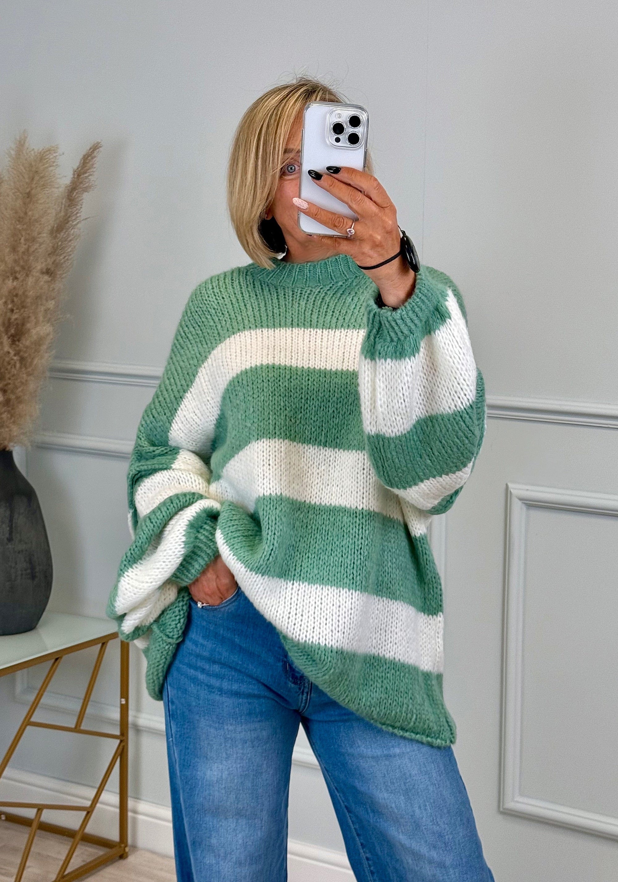 Fallon Bold Striped Oversized Knitted Jumper 10-20 Sage