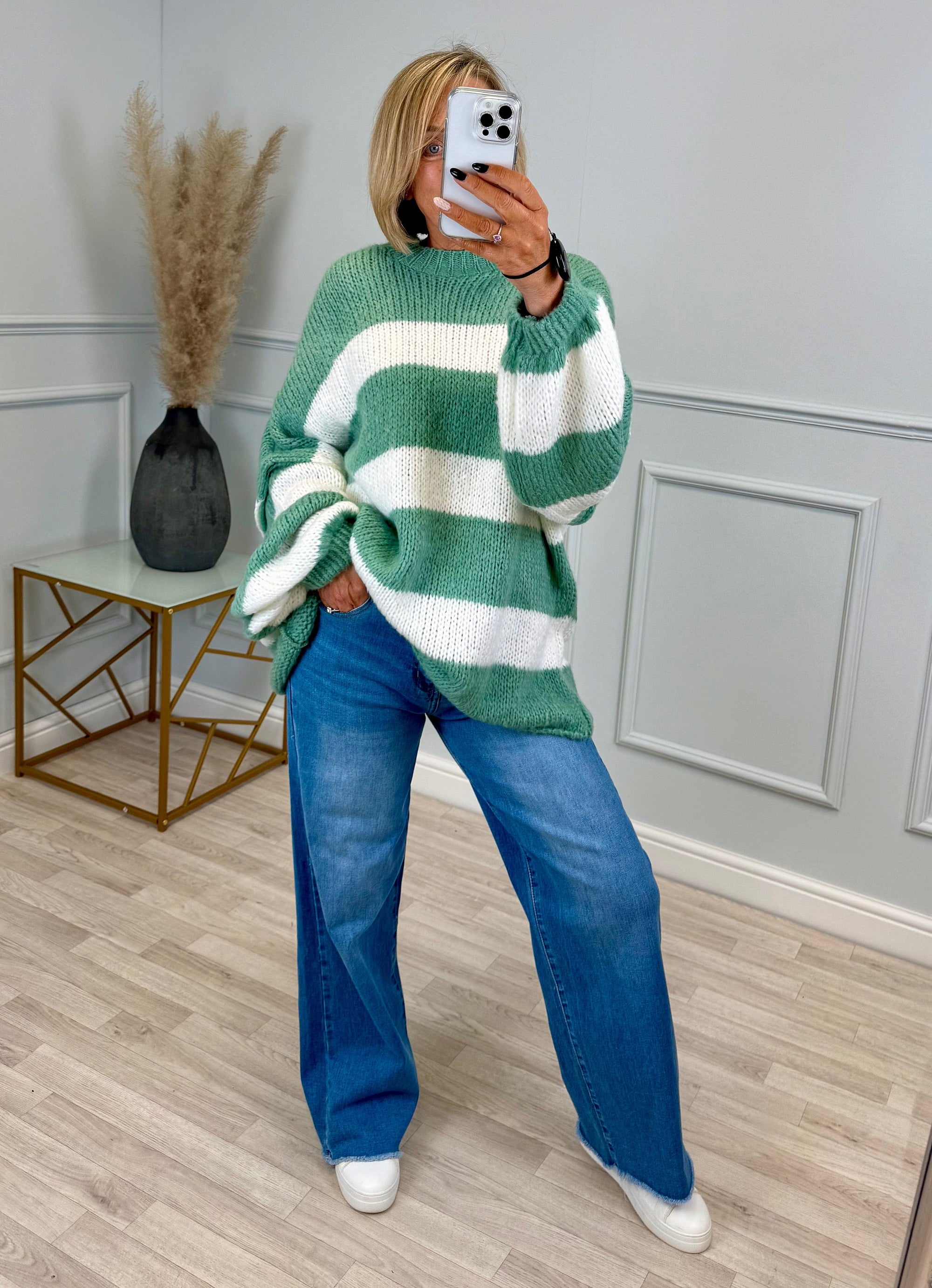 Fallon Bold Striped Oversized Knitted Jumper 10-20 Sage