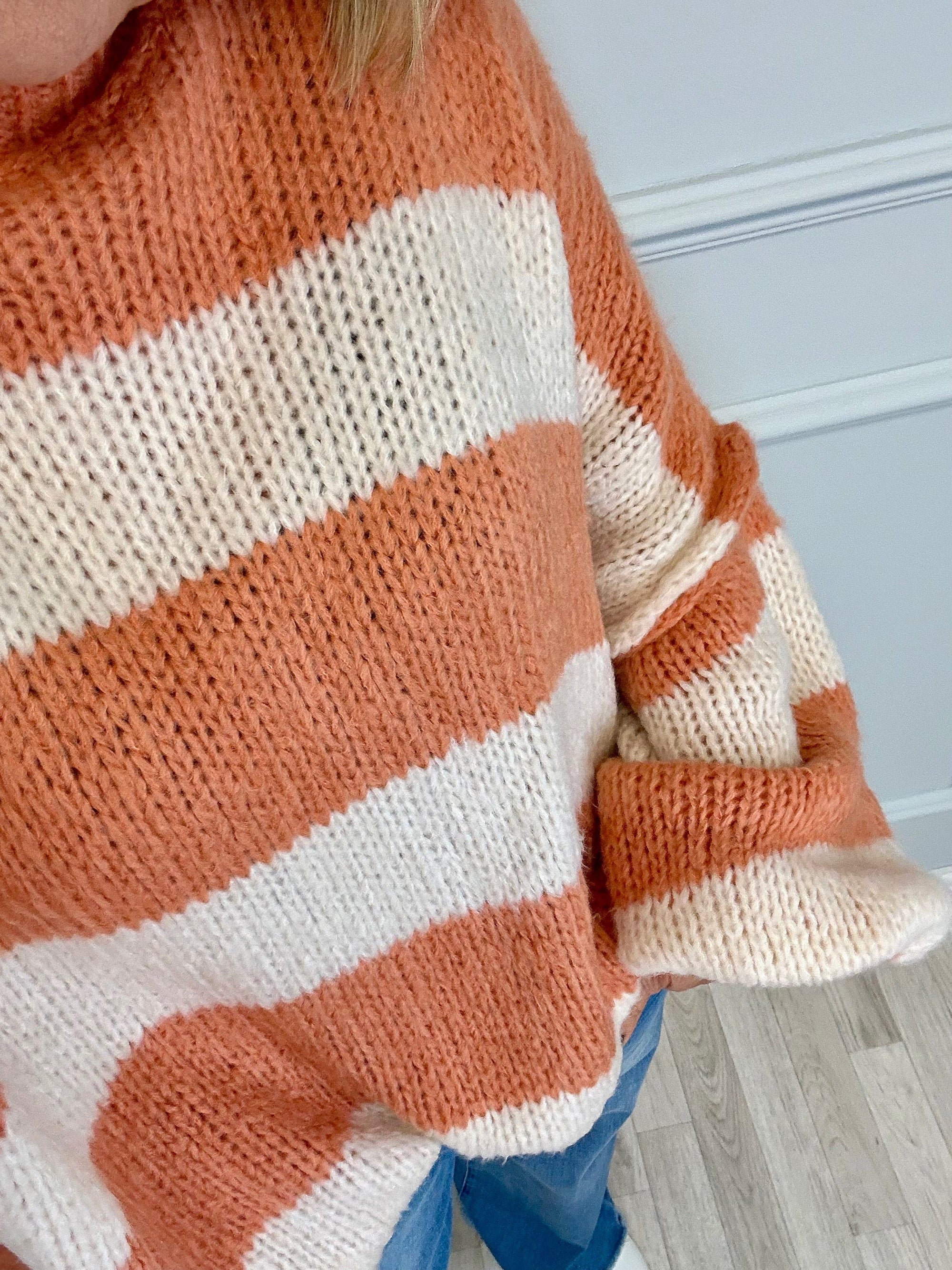 Fallon Bold Striped Oversized Knitted Jumper 10-20 Coral