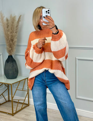 Fallon Bold Striped Oversized Knitted Jumper 10-20 Coral