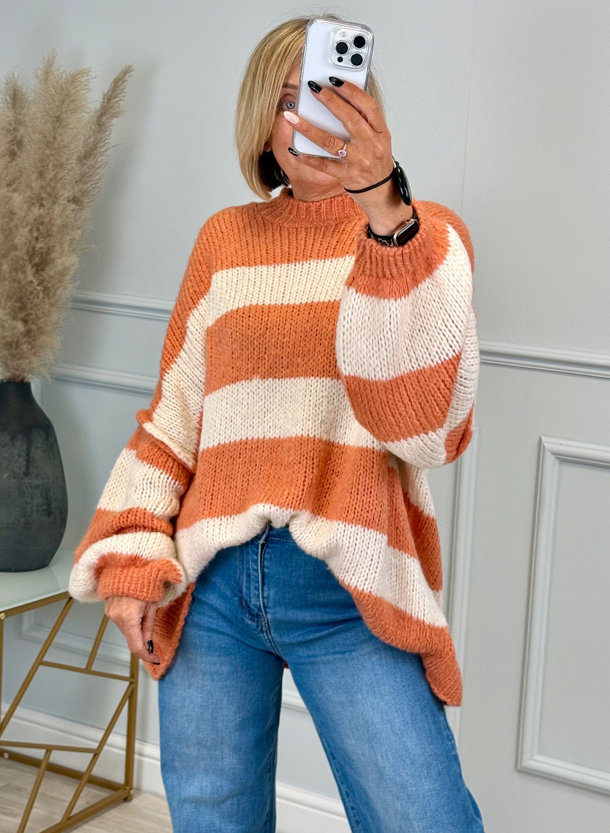 Fallon Bold Striped Oversized Knitted Jumper 10-20 Coral