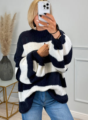 Fallon Bold Striped Oversized Knitted Jumper 10-20 Navy