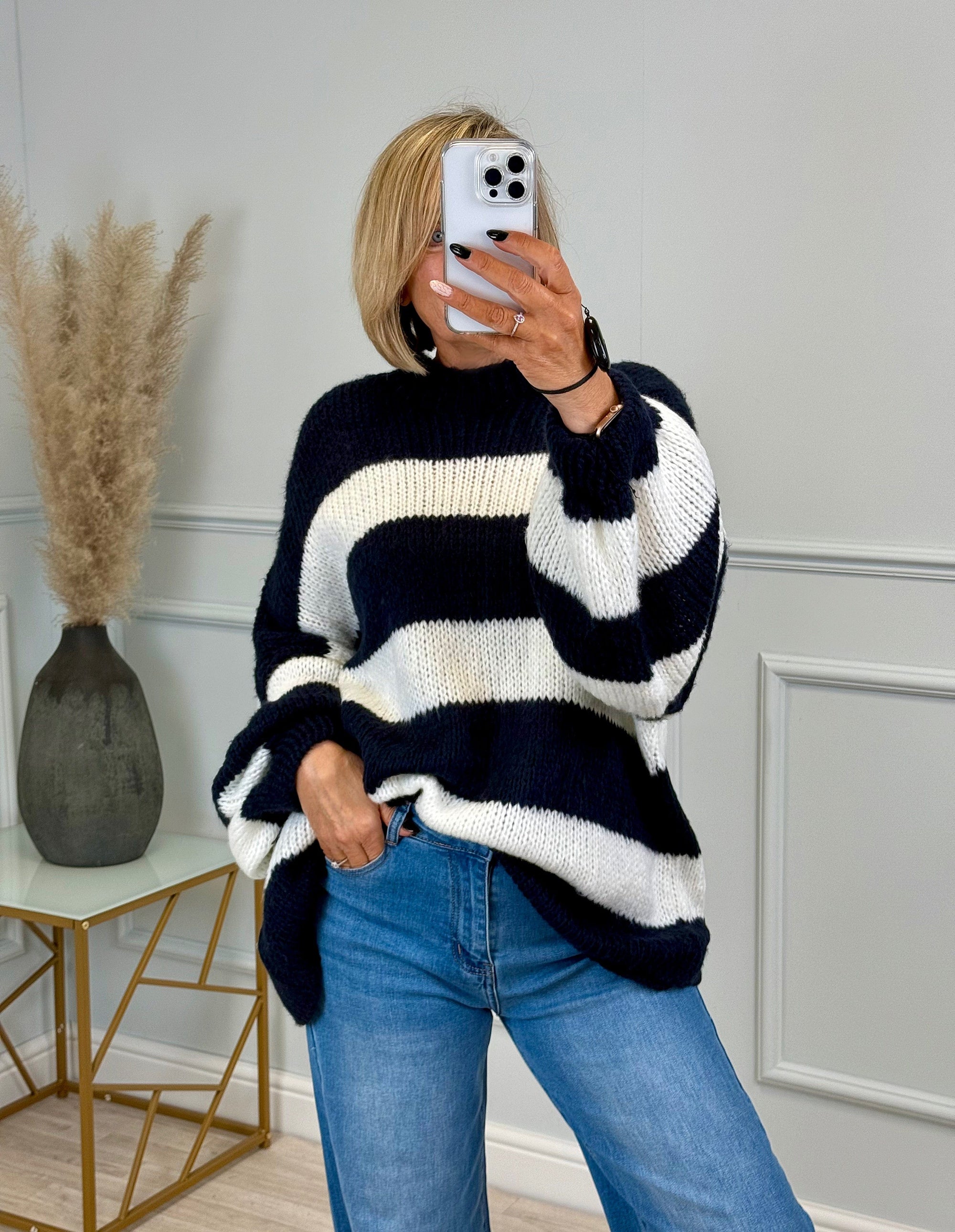 Fallon Bold Striped Oversized Knitted Jumper 10-20 Navy