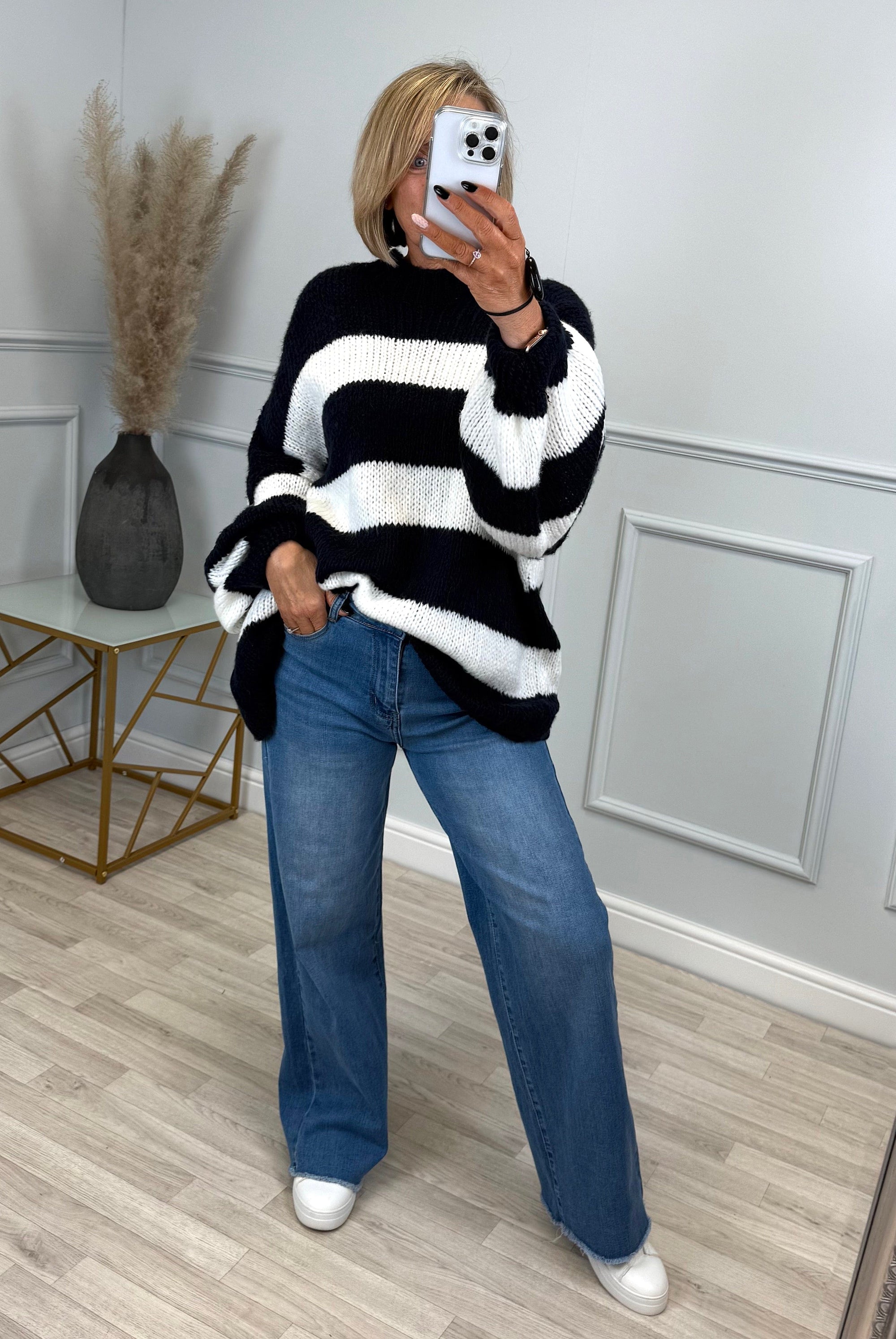 Fallon Bold Striped Oversized Knitted Jumper 10-20 Navy