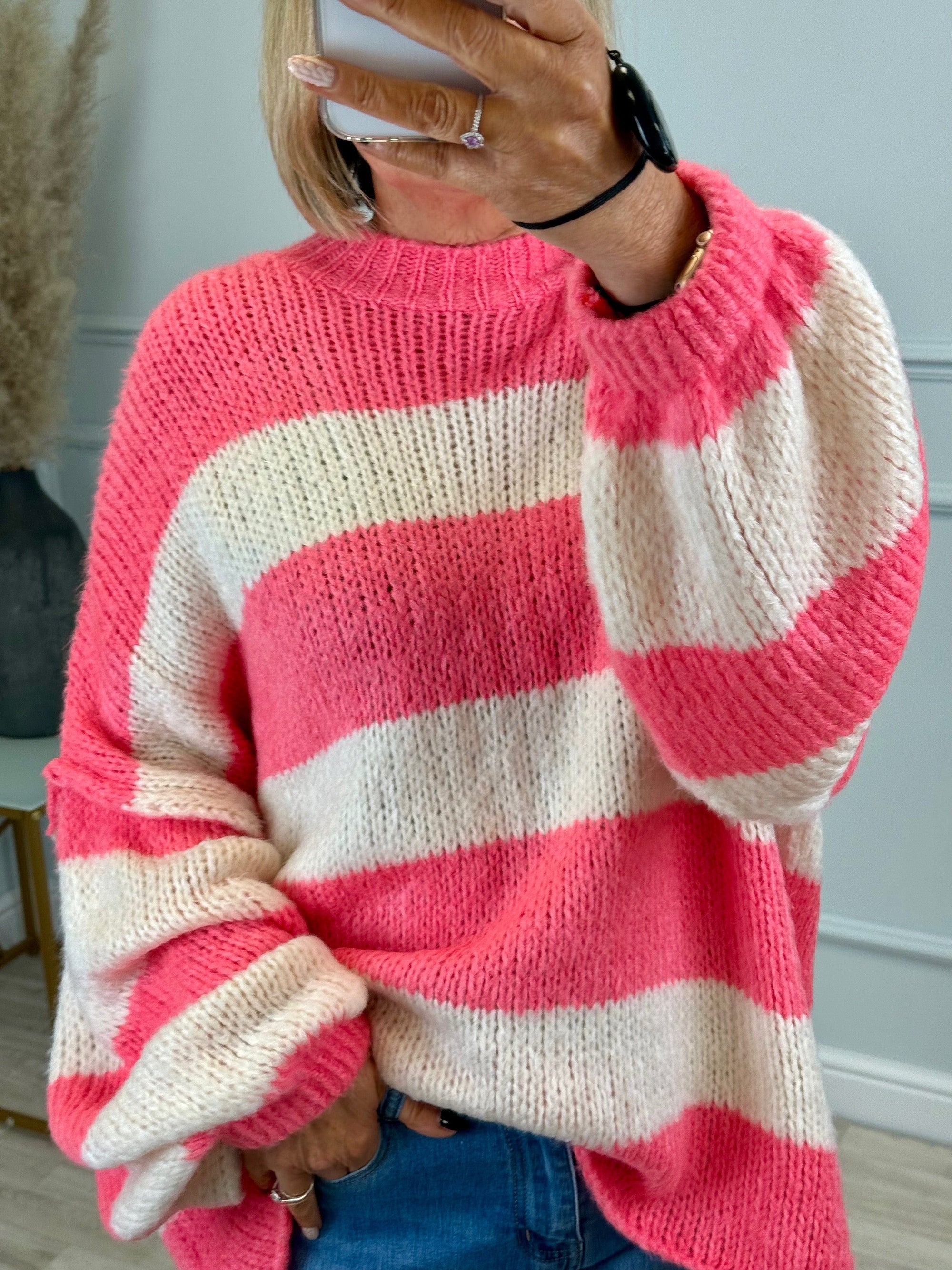 Fallon Bold Striped Oversized Knitted Jumper 10-20 Pink