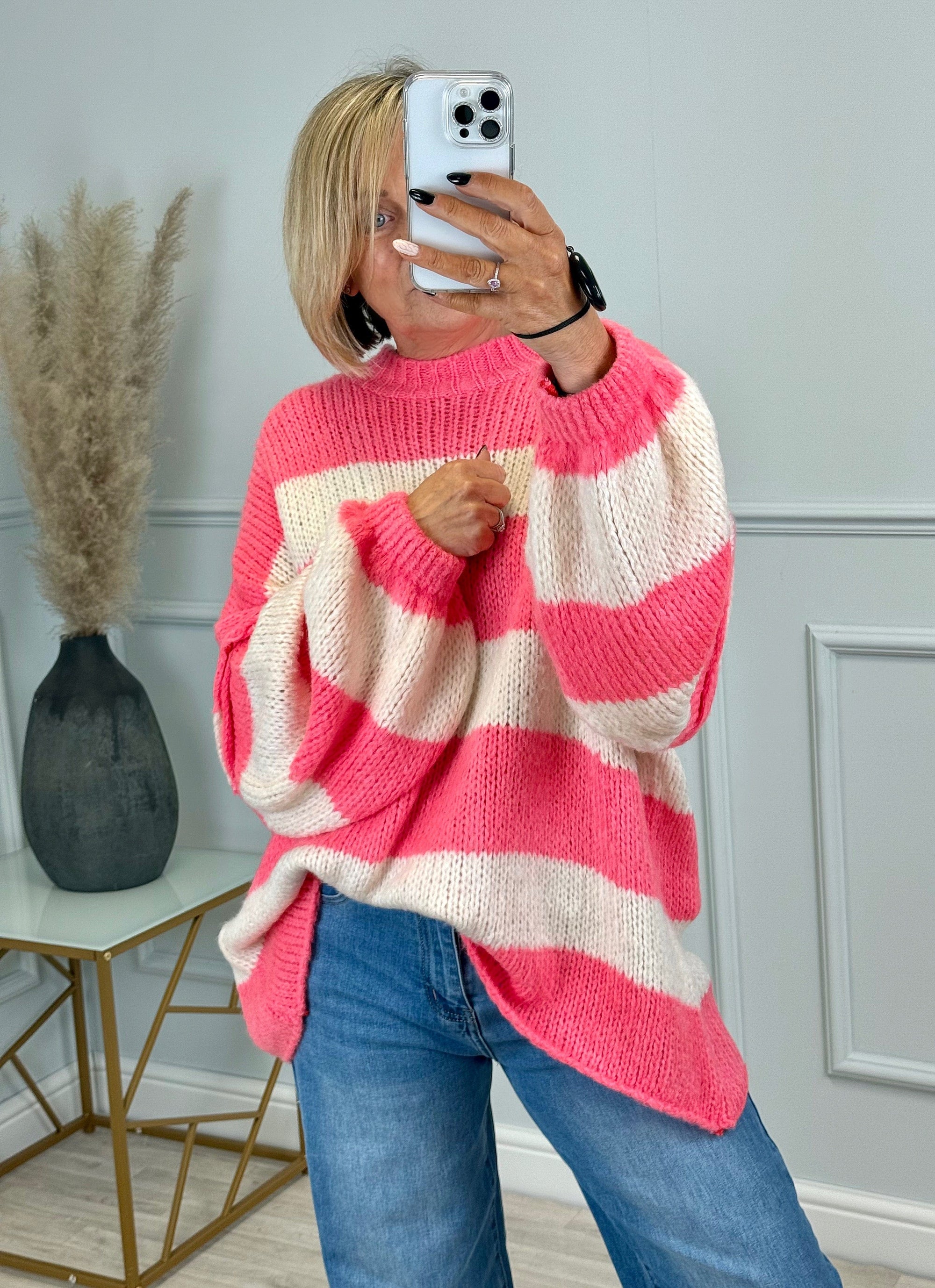 Fallon Bold Striped Oversized Knitted Jumper 10-20 Pink