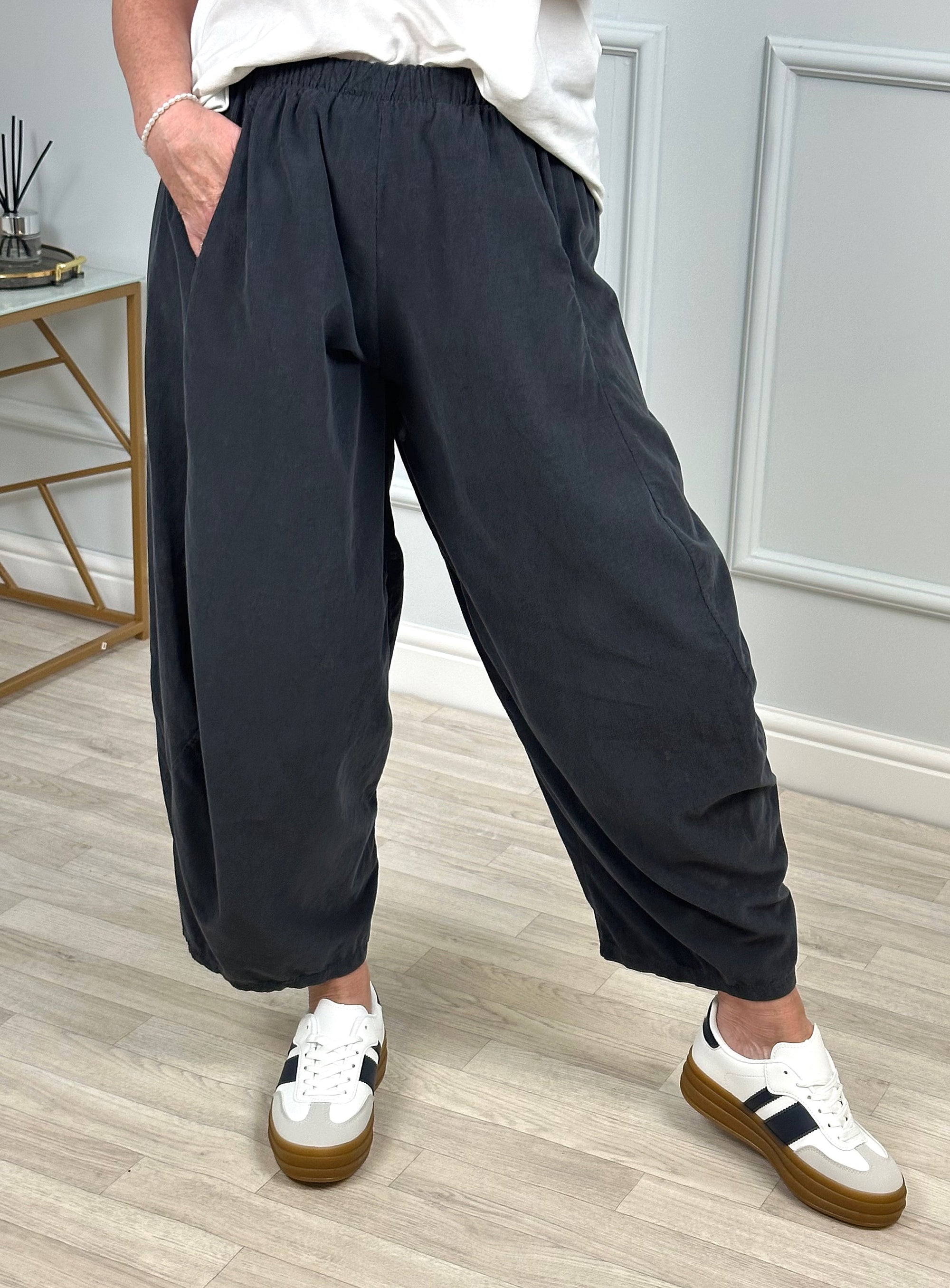 Georgia Pin-cord Cocoon Trousers / Joggers 8-20 Slate - Susie's Boutique