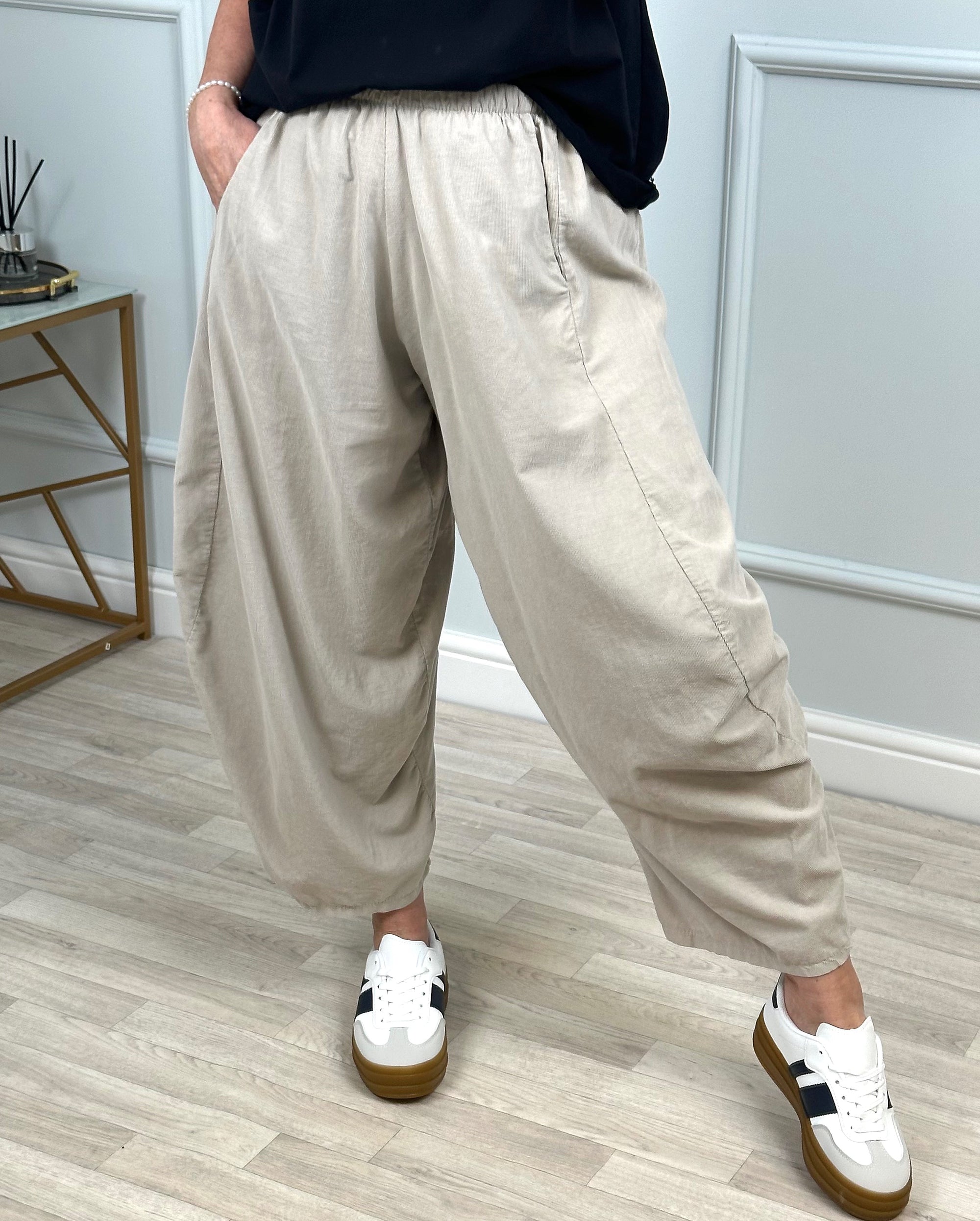 Georgia Pin-cord Cocoon Trousers / Joggers 8-20 Sand - Susie's Boutique