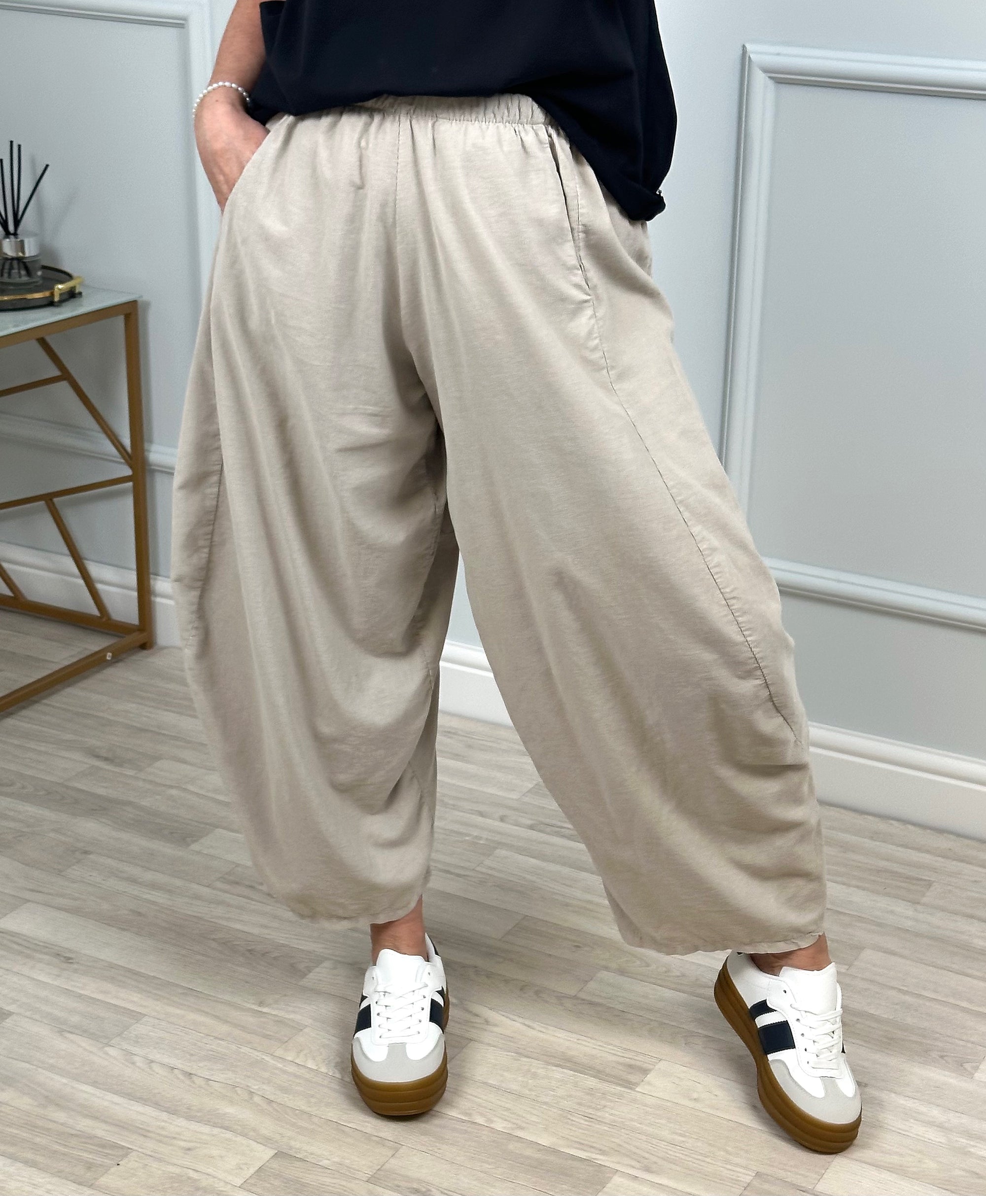 Georgia Pin-cord Cocoon Trousers / Joggers 8-20 Sand - Susie's Boutique