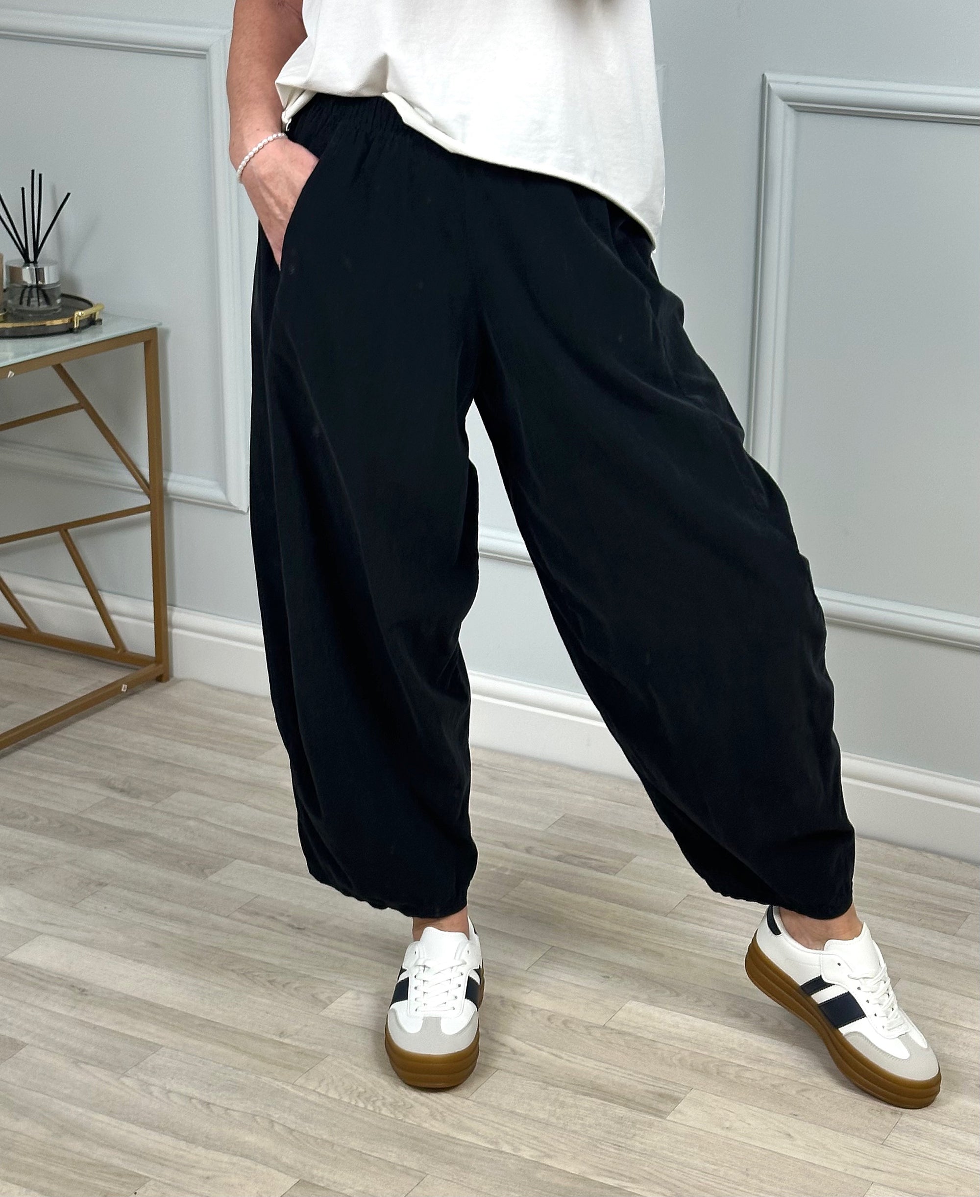 Georgia Pin-cord Cocoon Trousers / Joggers 8-20 Black - Susie's Boutique