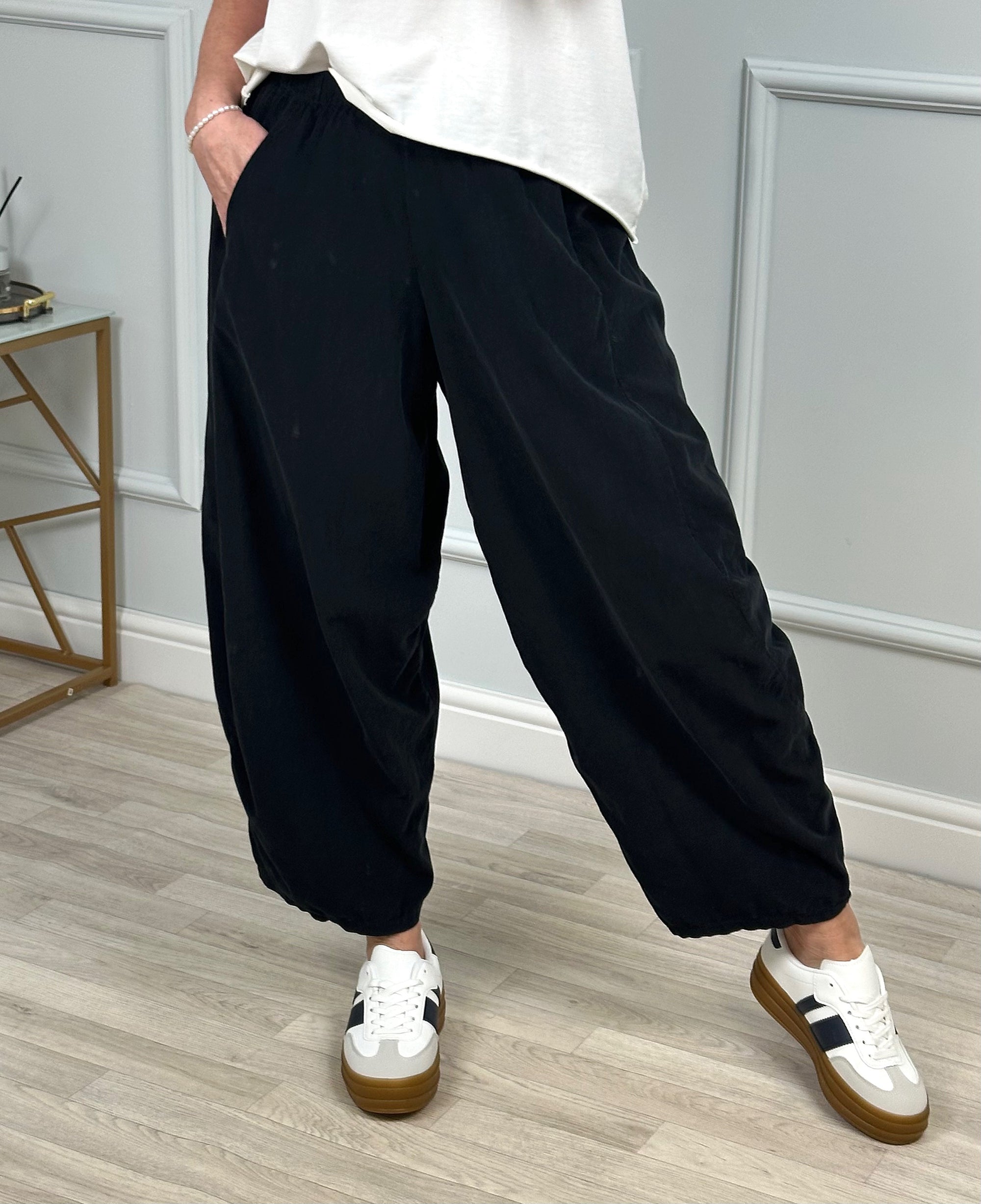 Georgia Pin-cord Cocoon Trousers / Joggers 8-20 Black - Susie's Boutique