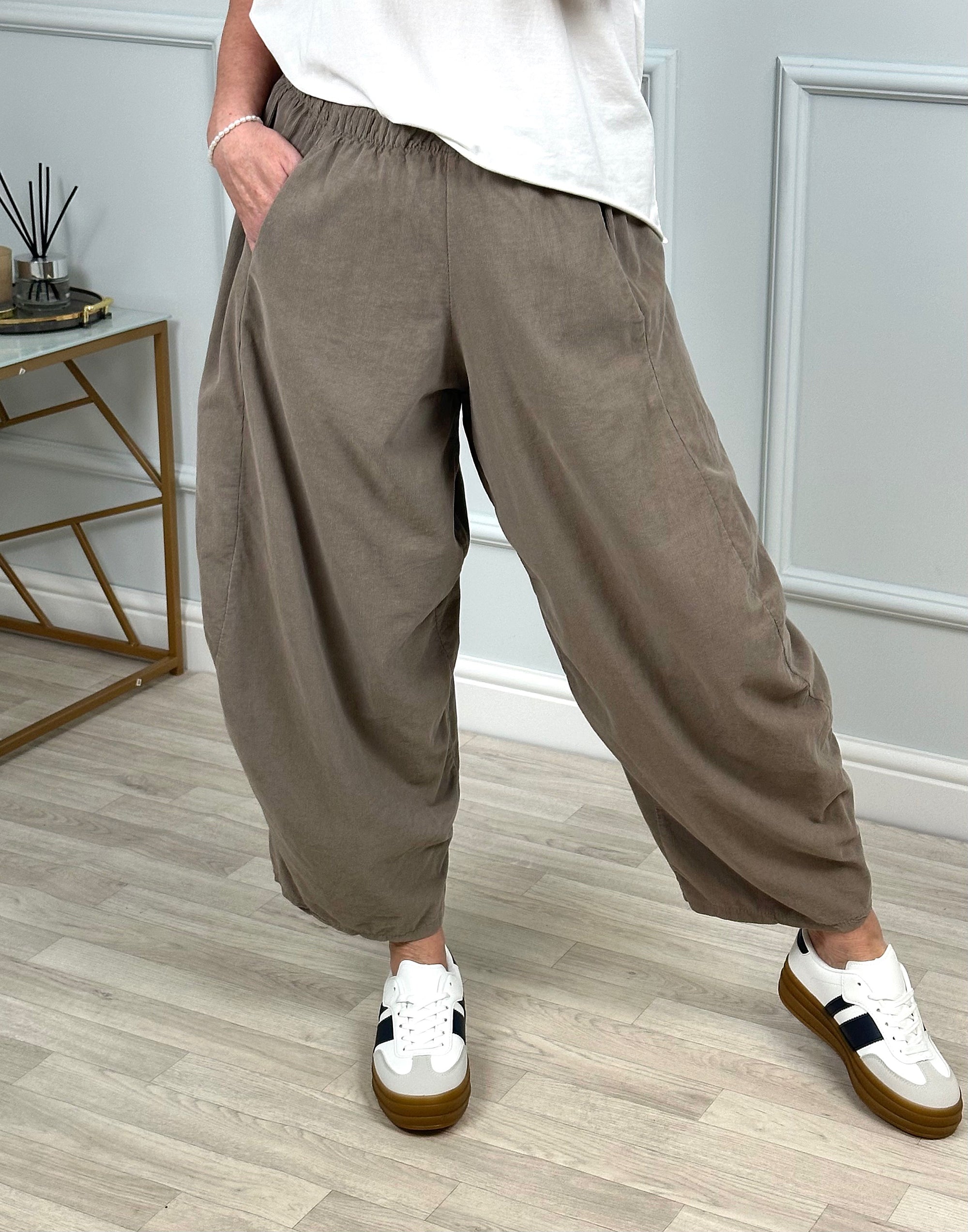 Georgia Pin-cord Cocoon Trousers / Joggers 8-20 Mocha - Susie's Boutique