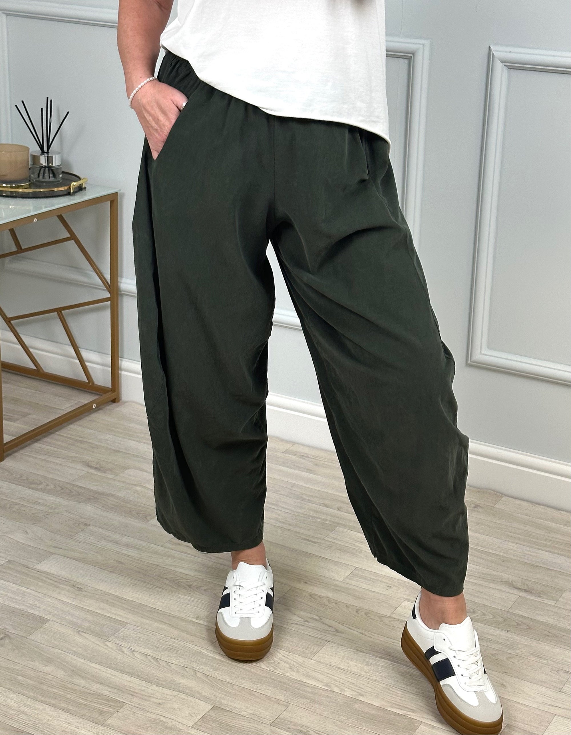 Georgia Pin-cord Cocoon Trousers / Joggers 8-20 Khaki - Susie's Boutique