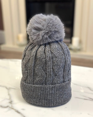 Cable Knit Pom Pom Hat (8 Colours) - Susie's Boutique