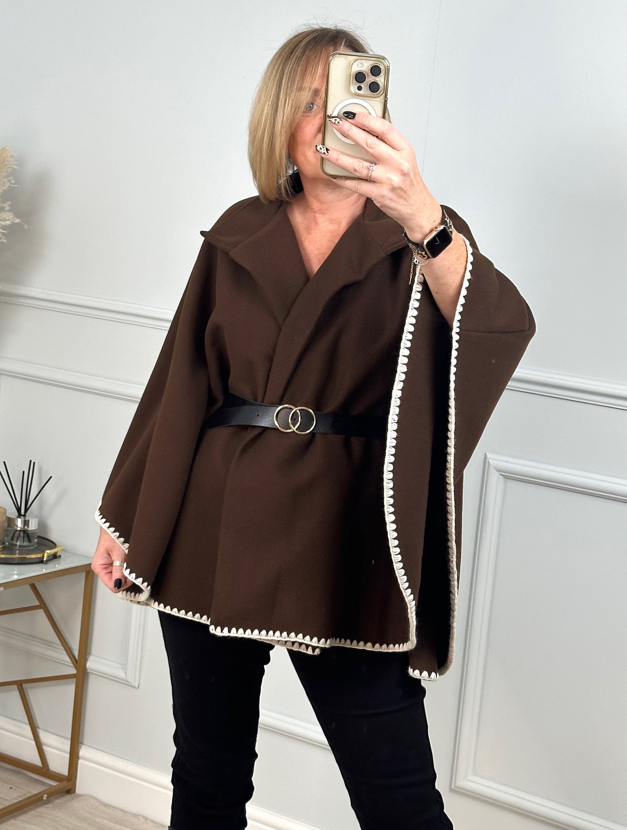 Lucinda Belted Cape Chocolate - Susie's Boutique