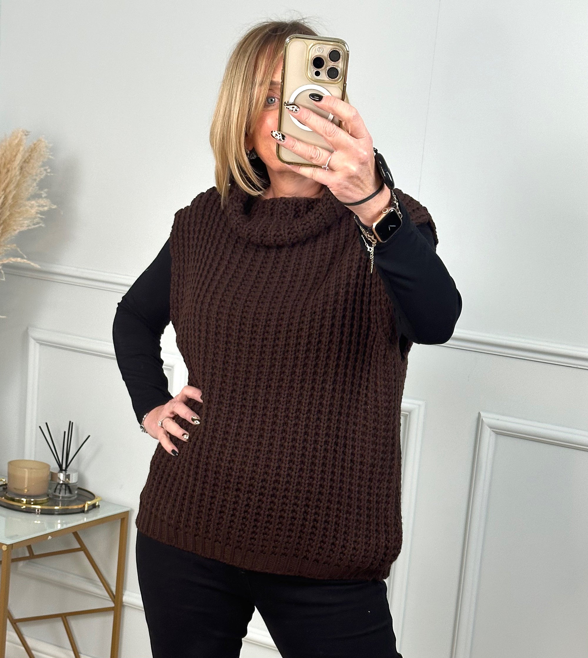 Effie Roll Neck Knitted Vest 10-18 Chocolate - Susie's Boutique