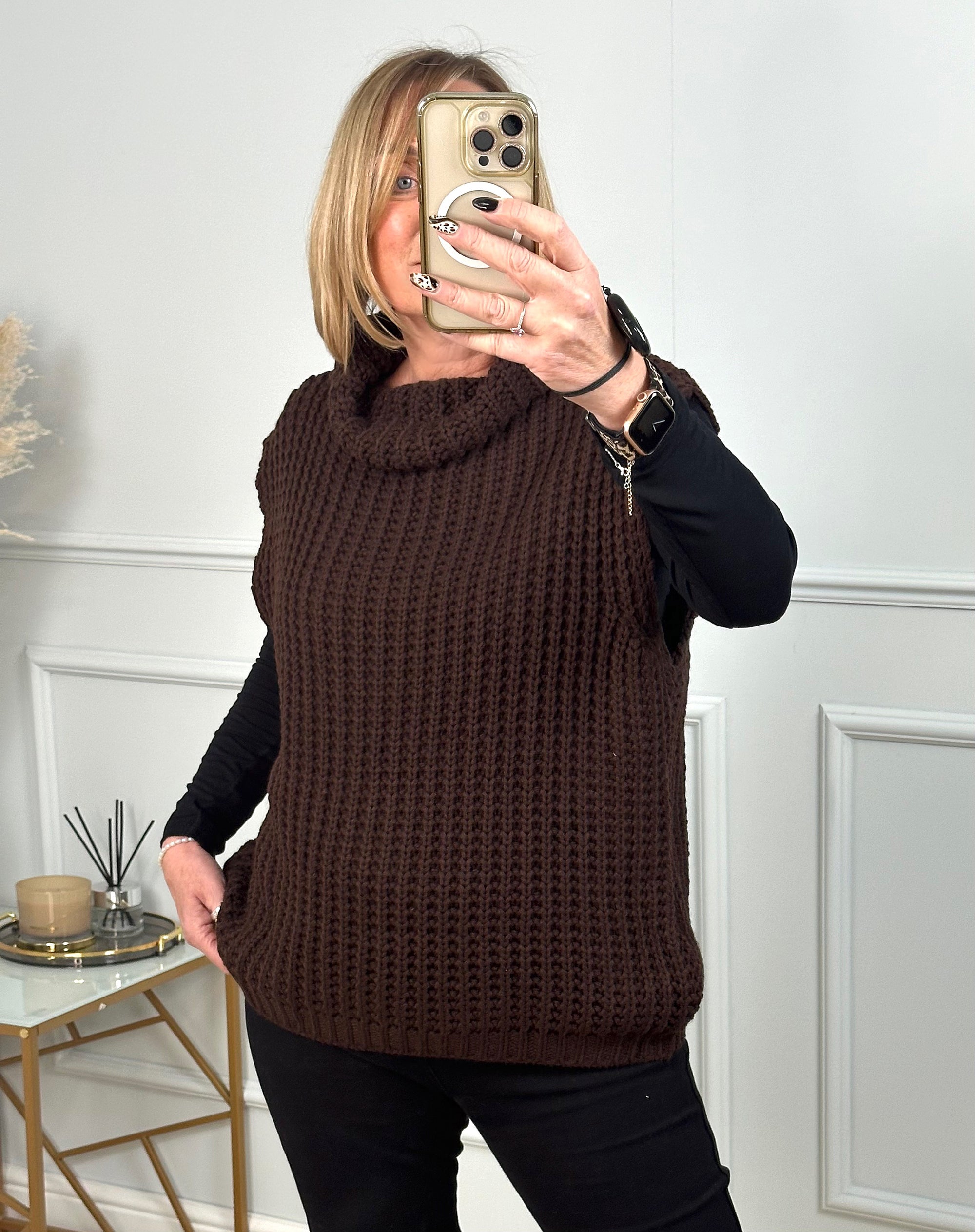 Effie Roll Neck Knitted Vest 10-18 Chocolate - Susie's Boutique