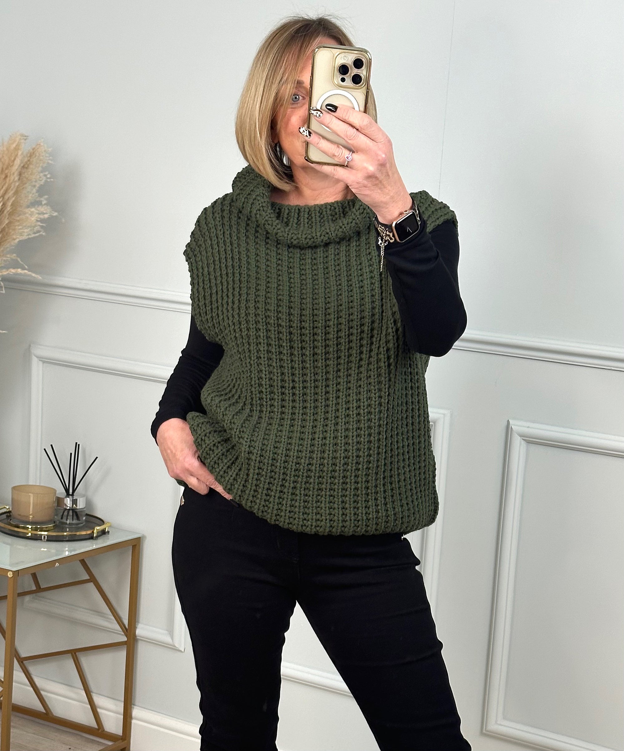 Effie Roll Neck Knitted Vest 10-18 Khaki - Susie's Boutique