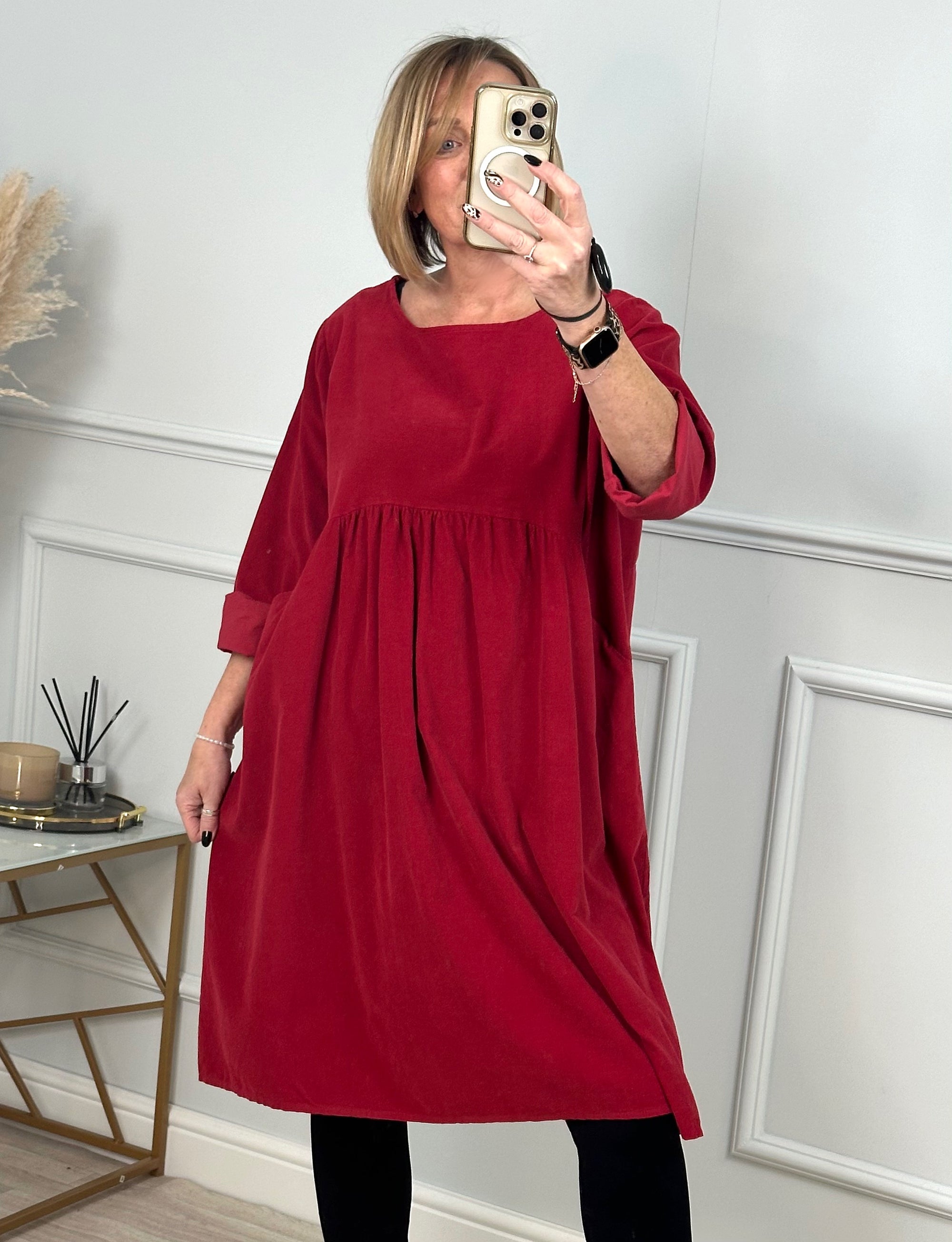 Faye Pin-cord Tunic Dress 10-18 Berry - Susie's Boutique