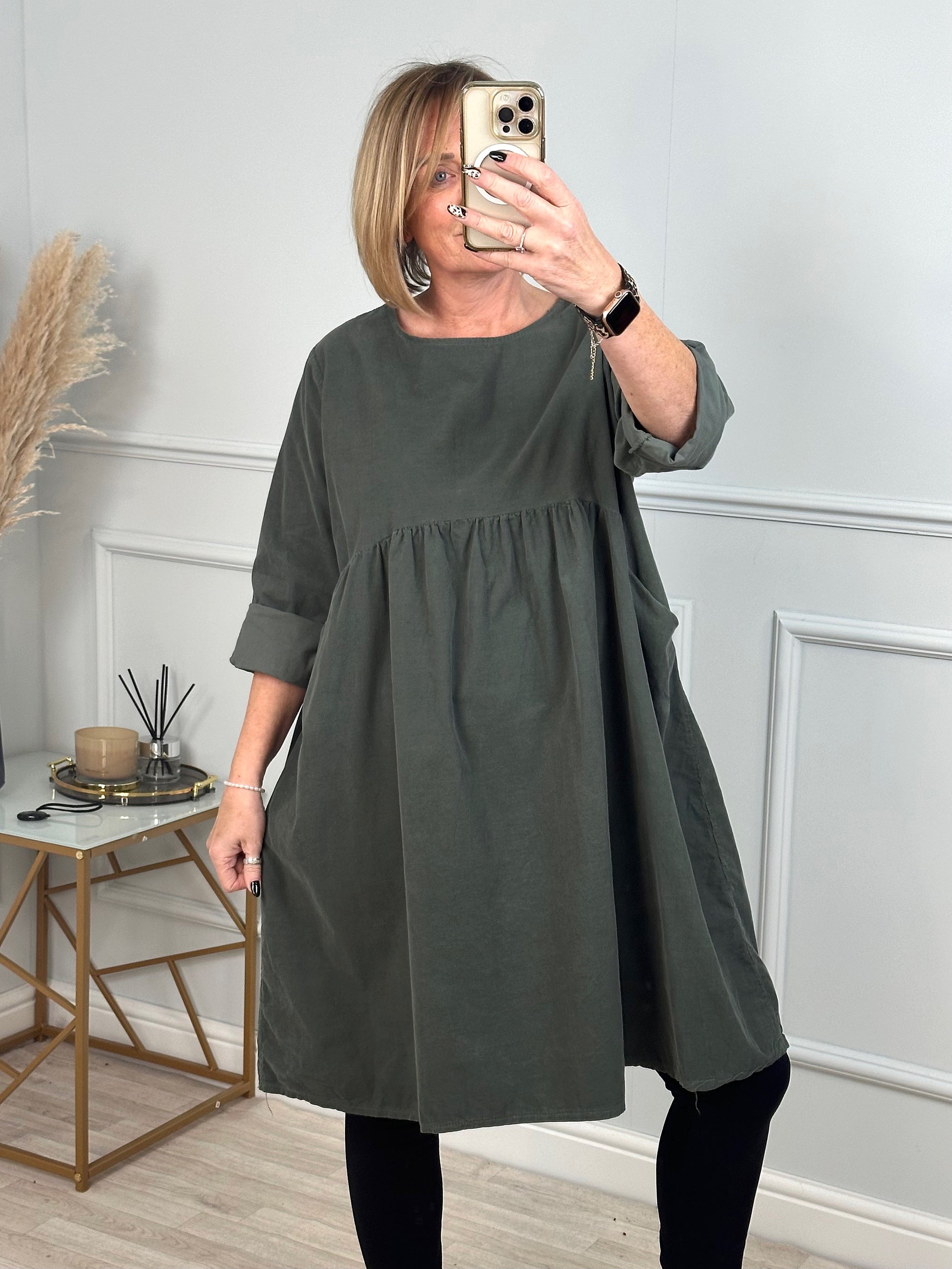 Faye Pin-cord Tunic Dress 10-18 Khaki - Susie's Boutique