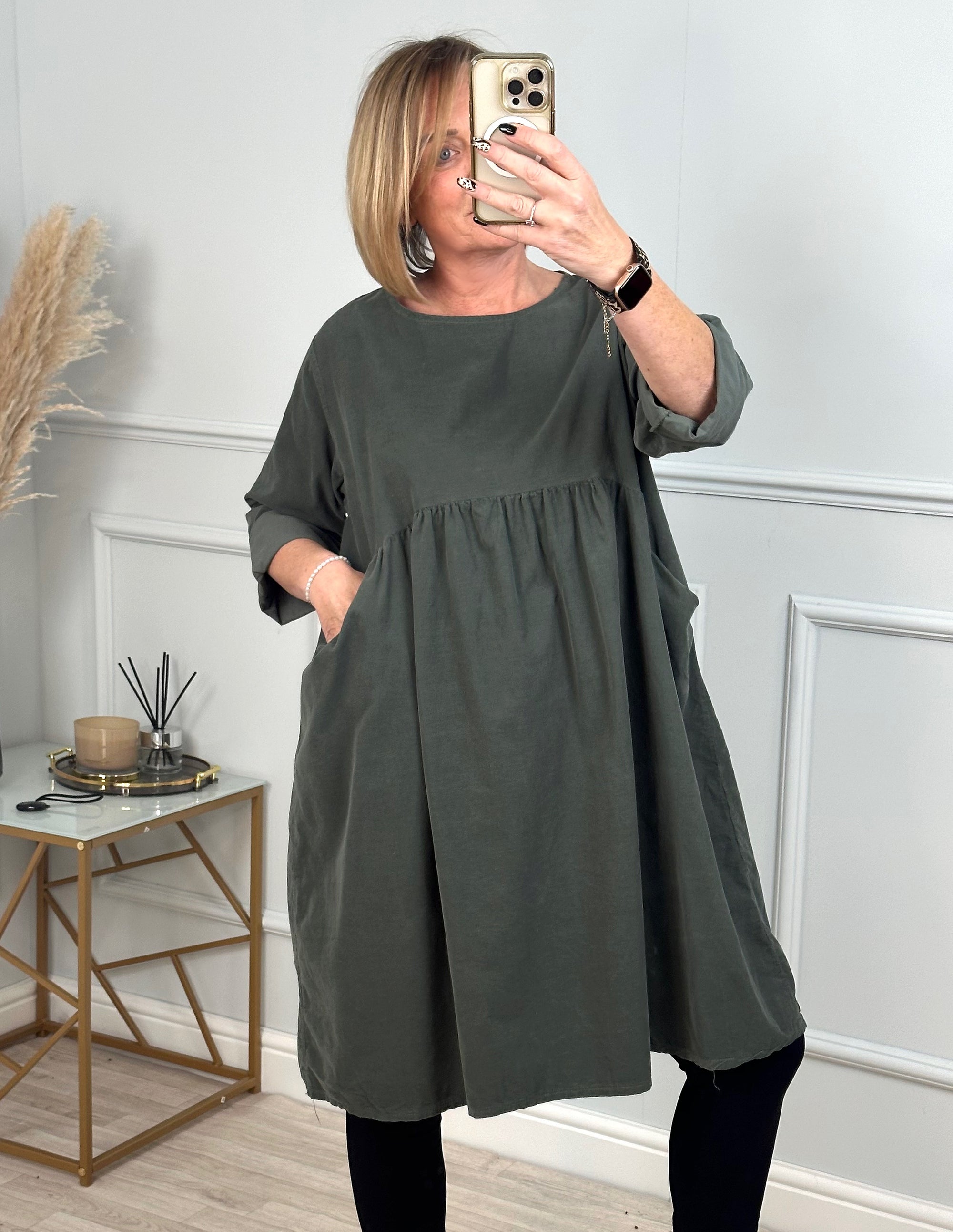 Faye Pin-cord Tunic Dress 10-18 Khaki - Susie's Boutique