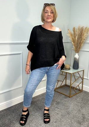 Kendal Oversized Waffle Top 10-20 Black - Susie's Boutique