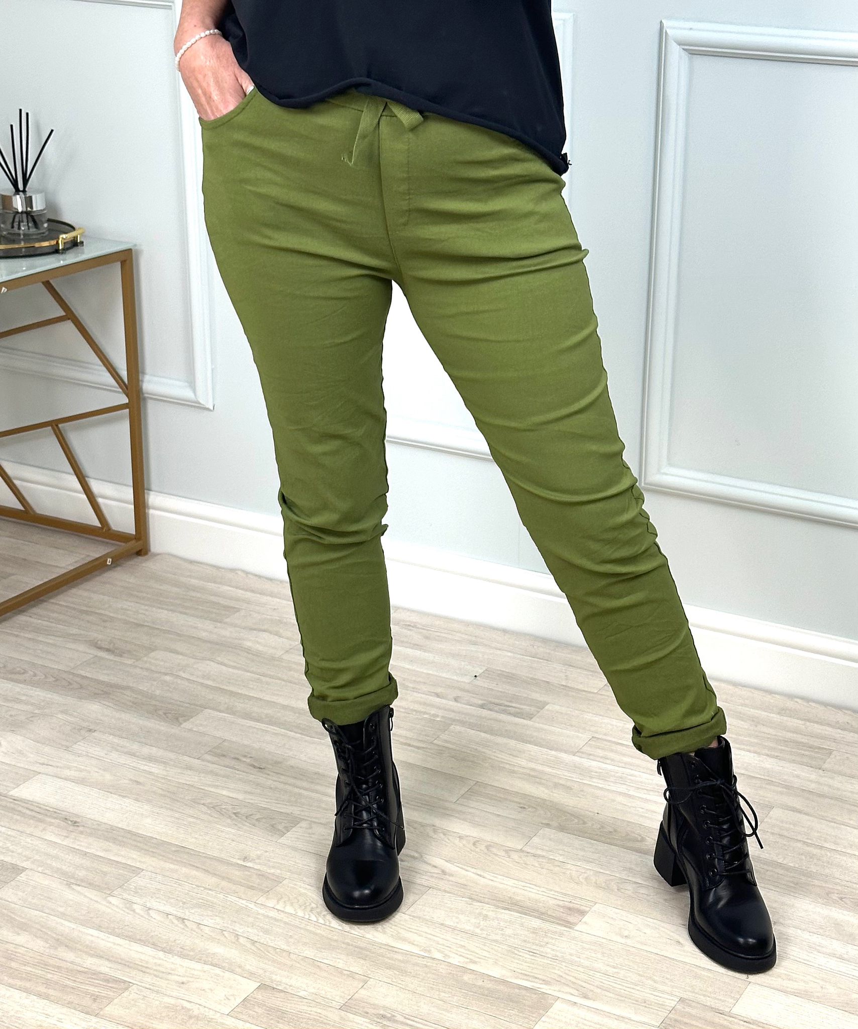 Julia Stretch Magic Trousers 8-22 Olive - Susie's Boutique