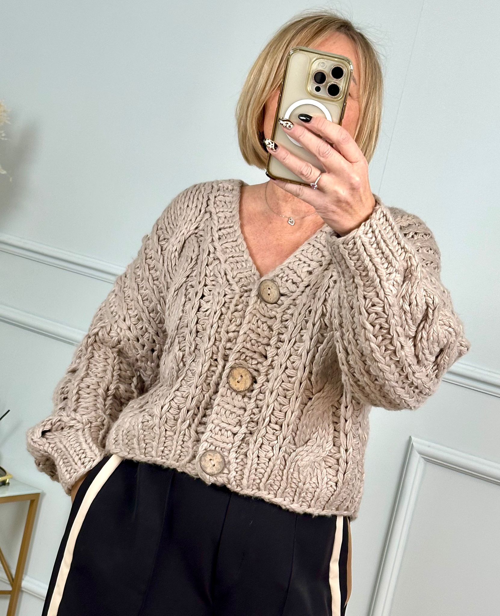 Francesca Handmade Cable Knit Cardigan 8-16 Mocha - Susie's Boutique