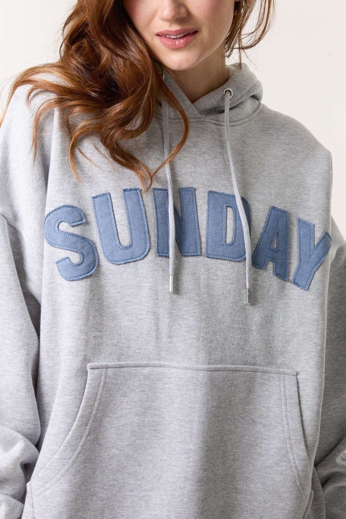 'Sunday' Denim Applique Hoodie Grey 8-22