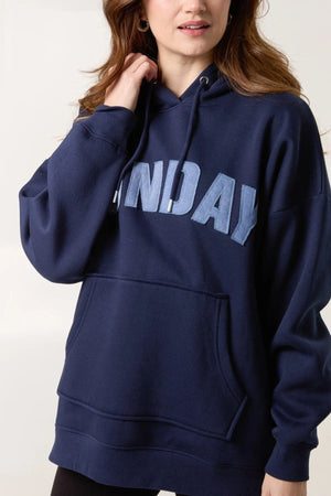 'Sunday' Denim Applique Hoodie Navy 8-22