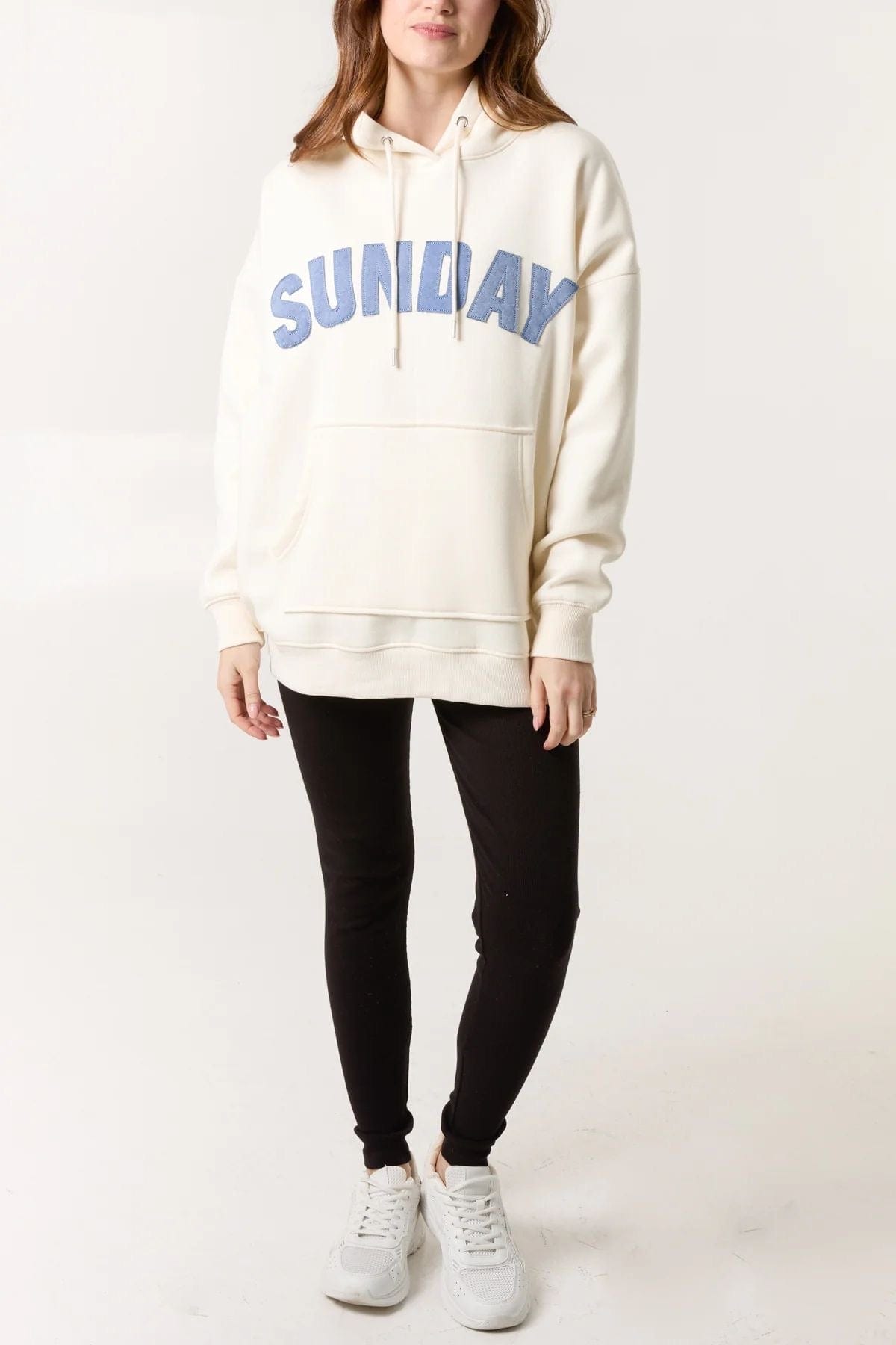 'Sunday' Denim Applique Hoodie Cream 8-22