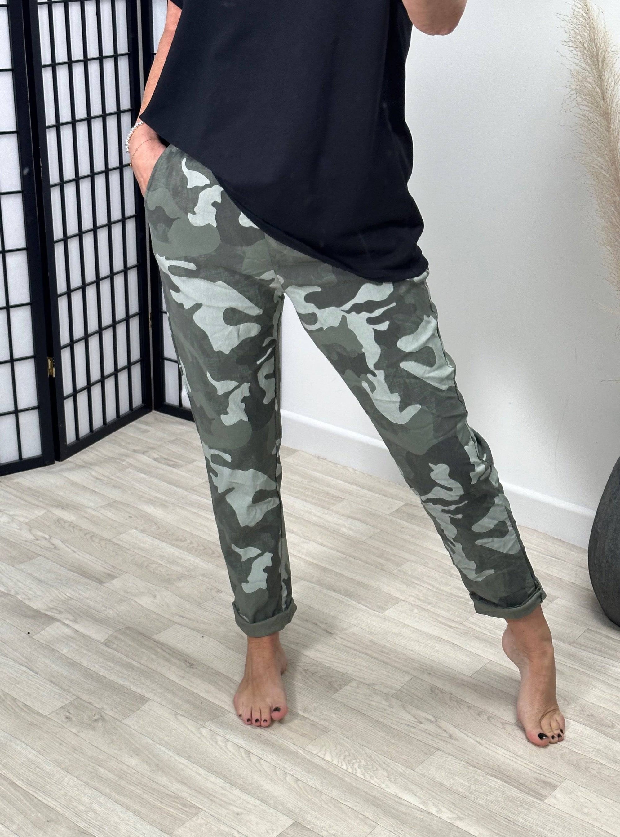 Becca Camouflage Magic Trousers 18-22 Khaki NO RETURNS ON SALE ITEMS