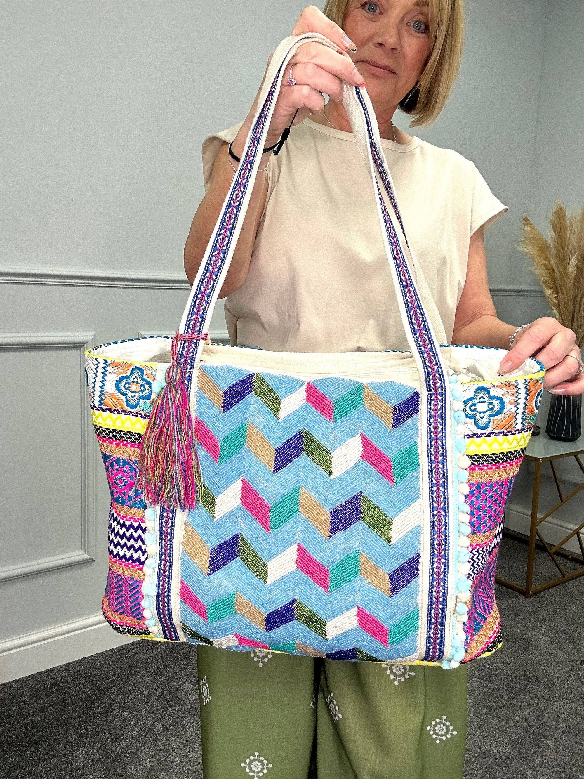 Chevron Mix Bead  Embroidered Beach Bag