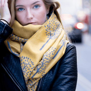 Reversible Tree Scarf With Contrast Colours Mustard