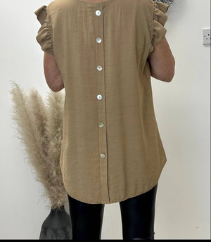 Grace Frill Sleeve Button Back Top 8-16 Camel