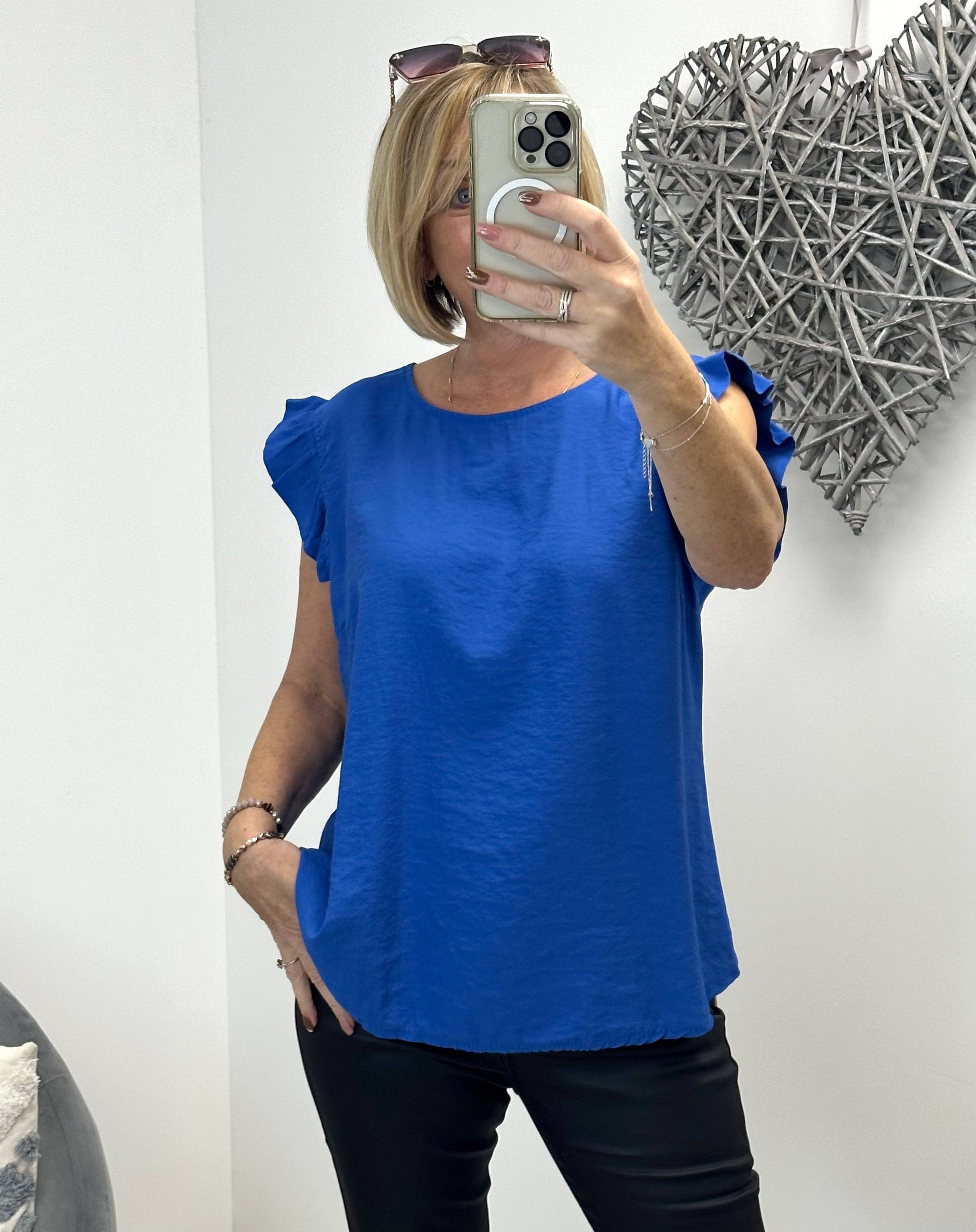 Grace Frill Sleeve Button Back Top 8-16 Cobalt