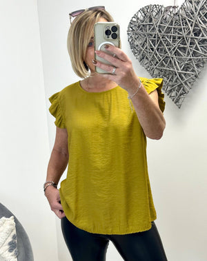 Grace Frill Sleeve Button Back Top 8-16 Mustard